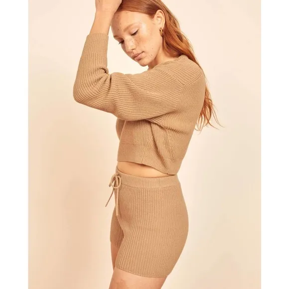 Reformation Tan Buff Sanzo Ribbed Short