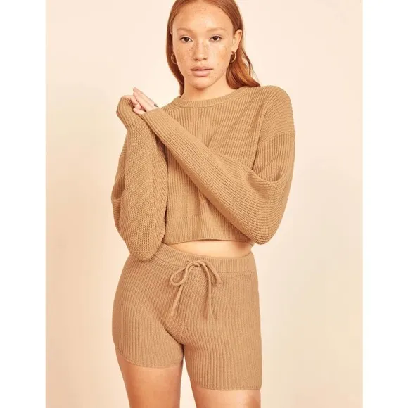 Reformation Tan Buff Sanzo Ribbed Short