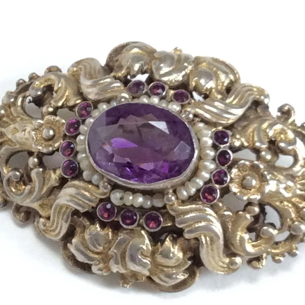 Renaissance Revival Austro-Hungarian Amethyst Brooch