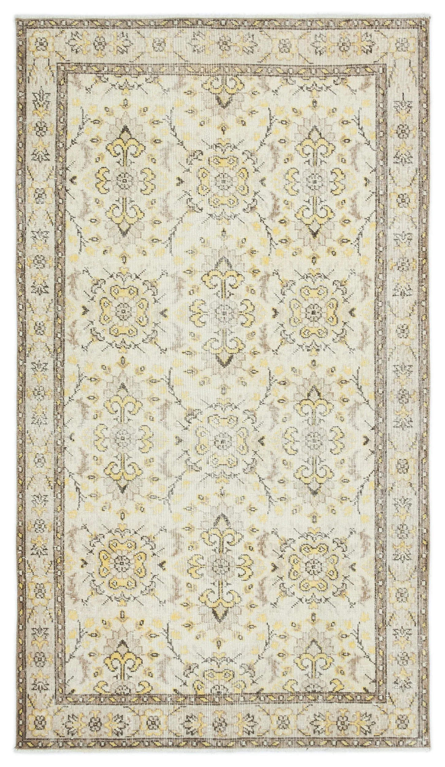 Retro Design Beige Over Dyed Vintage Rug 3'10'' x 6'12'' ft 118 x 213 cm