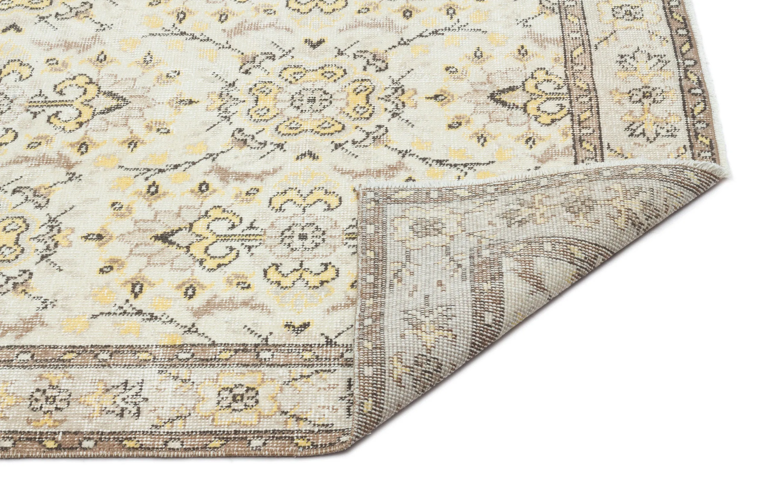 Retro Design Beige Over Dyed Vintage Rug 3'10'' x 6'12'' ft 118 x 213 cm