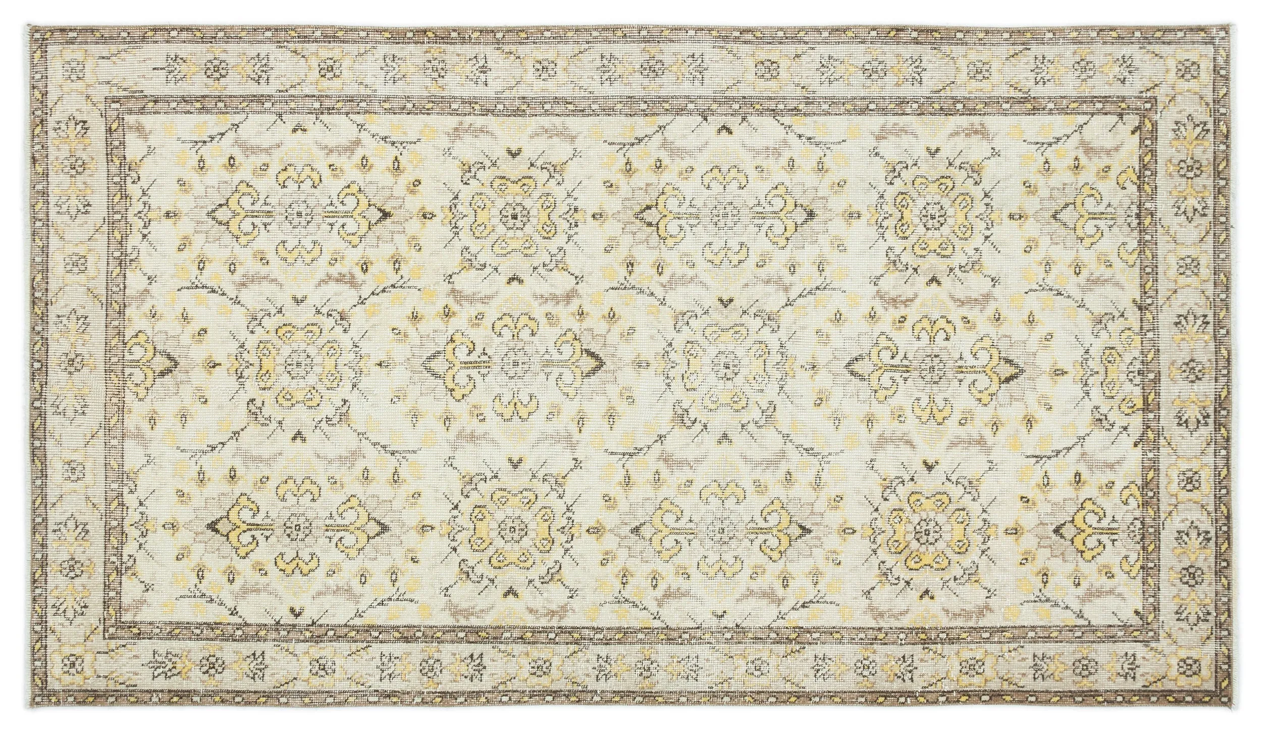 Retro Design Beige Over Dyed Vintage Rug 3'10'' x 6'12'' ft 118 x 213 cm