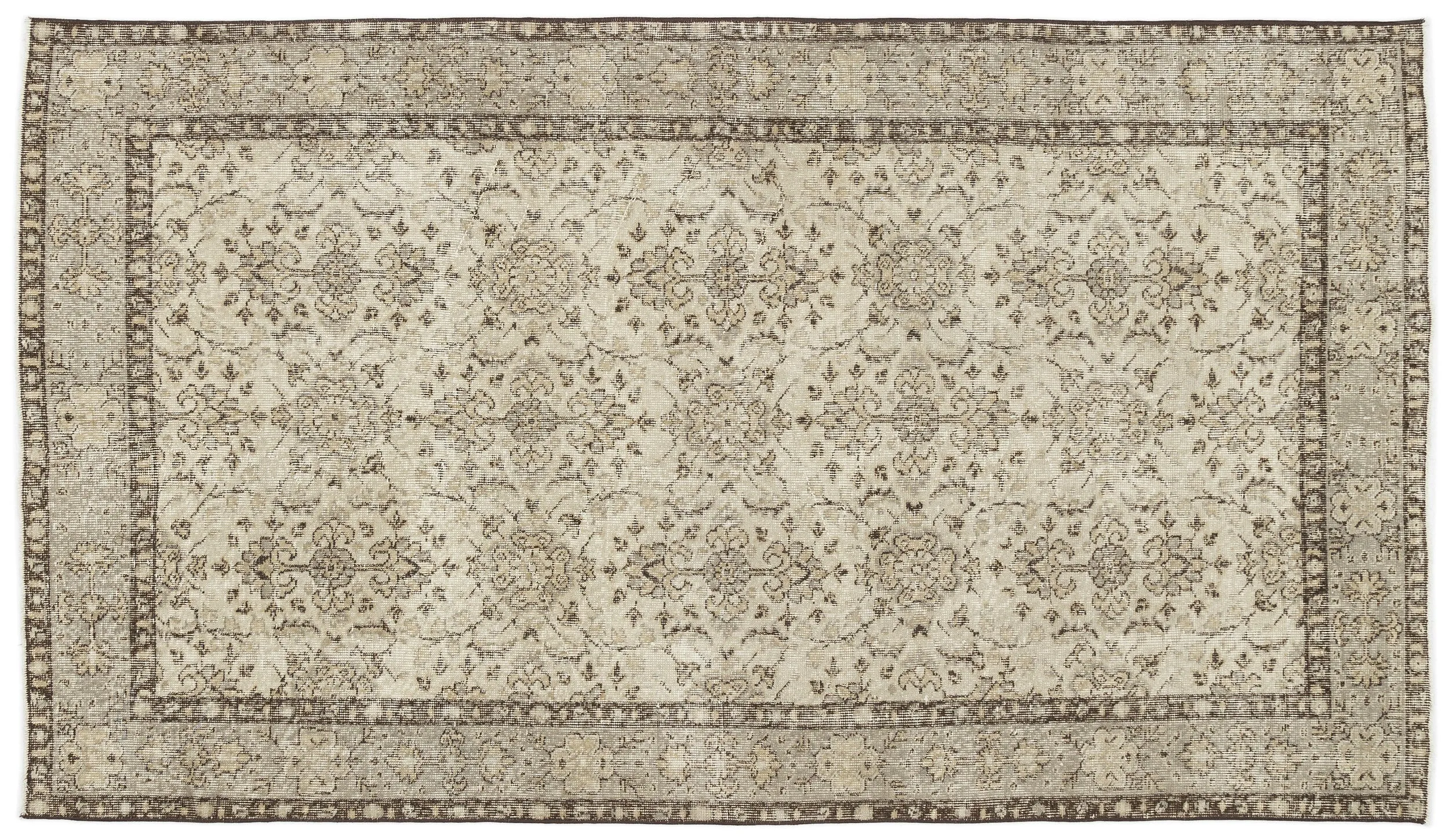 Retro Design Beige Over Dyed Vintage Rug 4'10'' x 8'6'' ft 147 x 260 cm