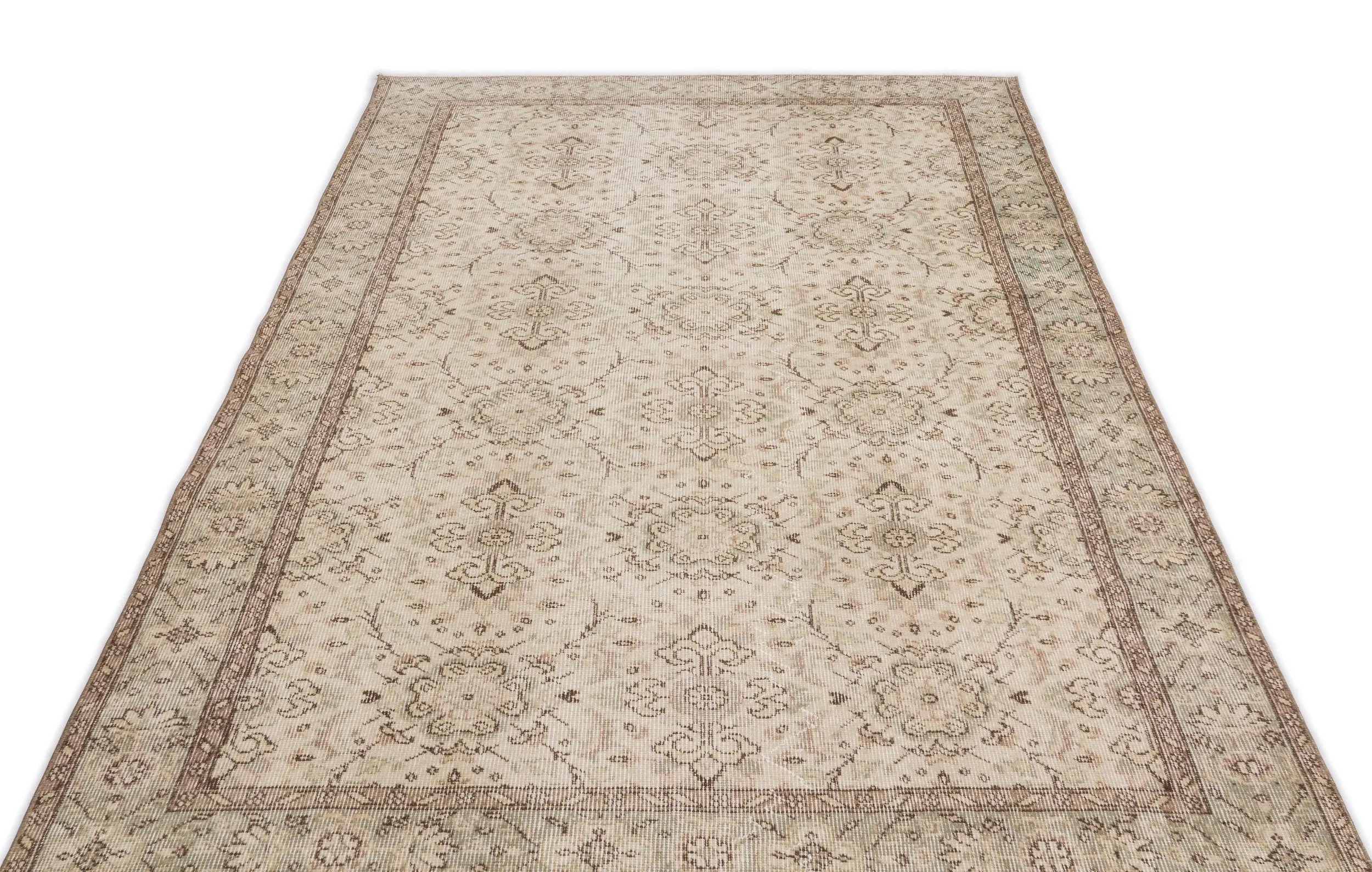 Retro Design Beige Over Dyed Vintage Rug 4'12'' x 8'11'' ft 152 x 272 cm
