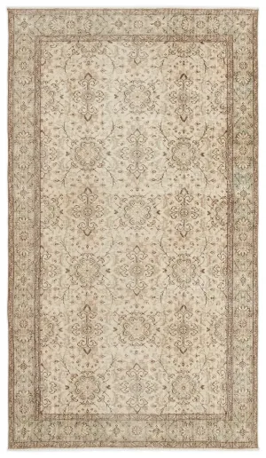 Retro Design Beige Over Dyed Vintage Rug 4'12'' x 8'11'' ft 152 x 272 cm