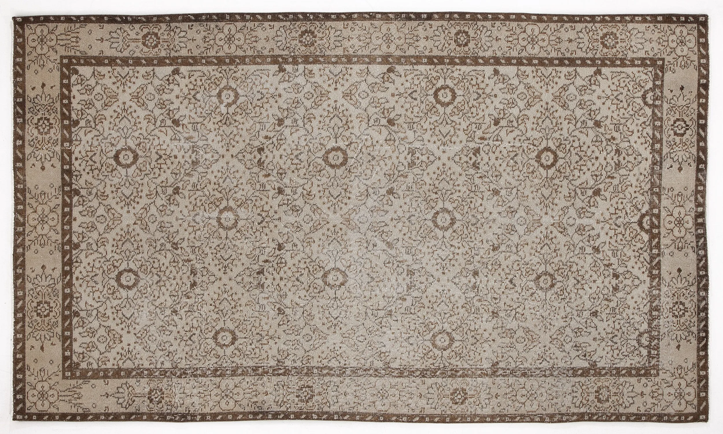 Retro Design Beige Over Dyed Vintage Rug 4'12'' x 8'6'' ft 152 x 258 cm