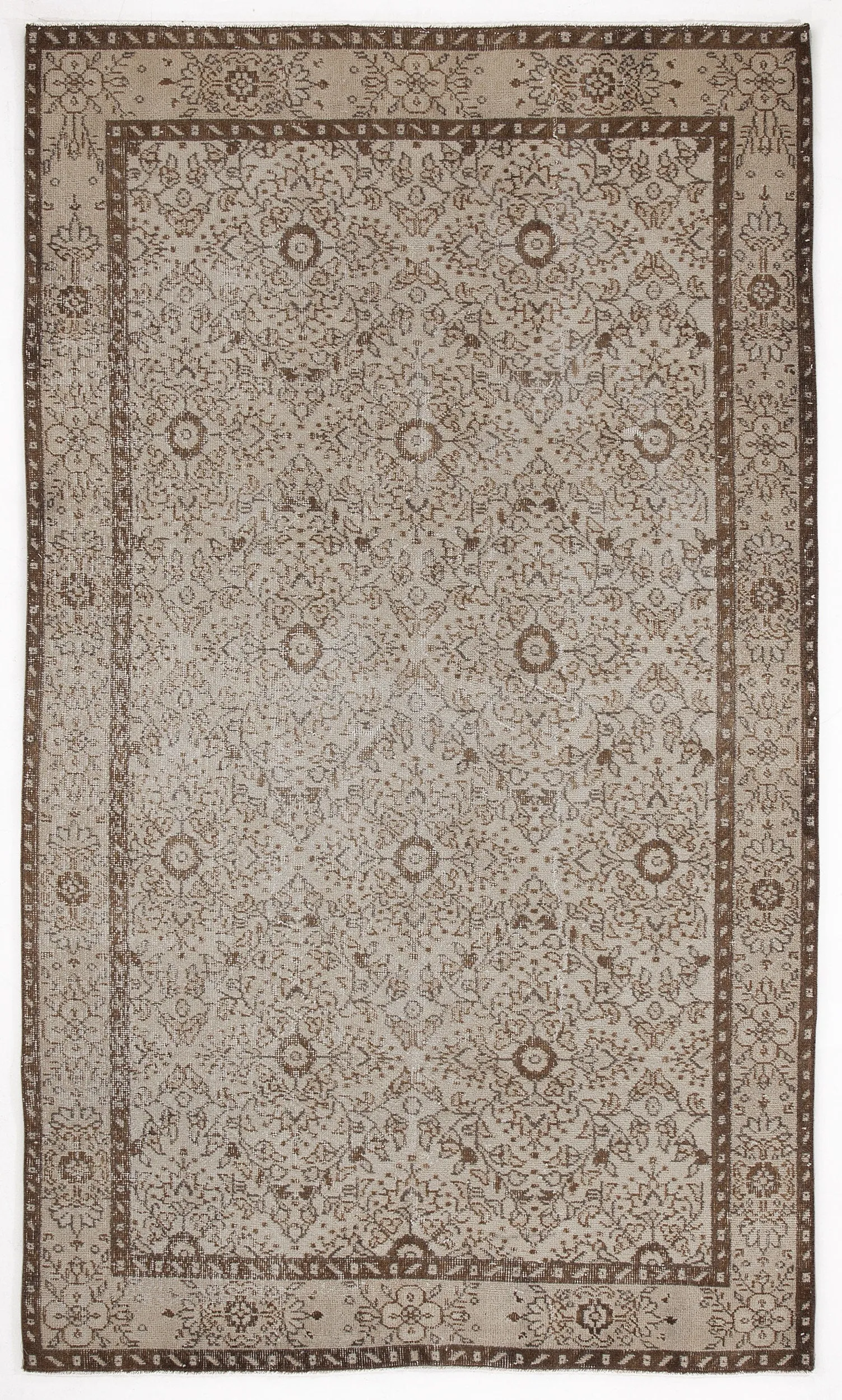 Retro Design Beige Over Dyed Vintage Rug 4'12'' x 8'6'' ft 152 x 258 cm