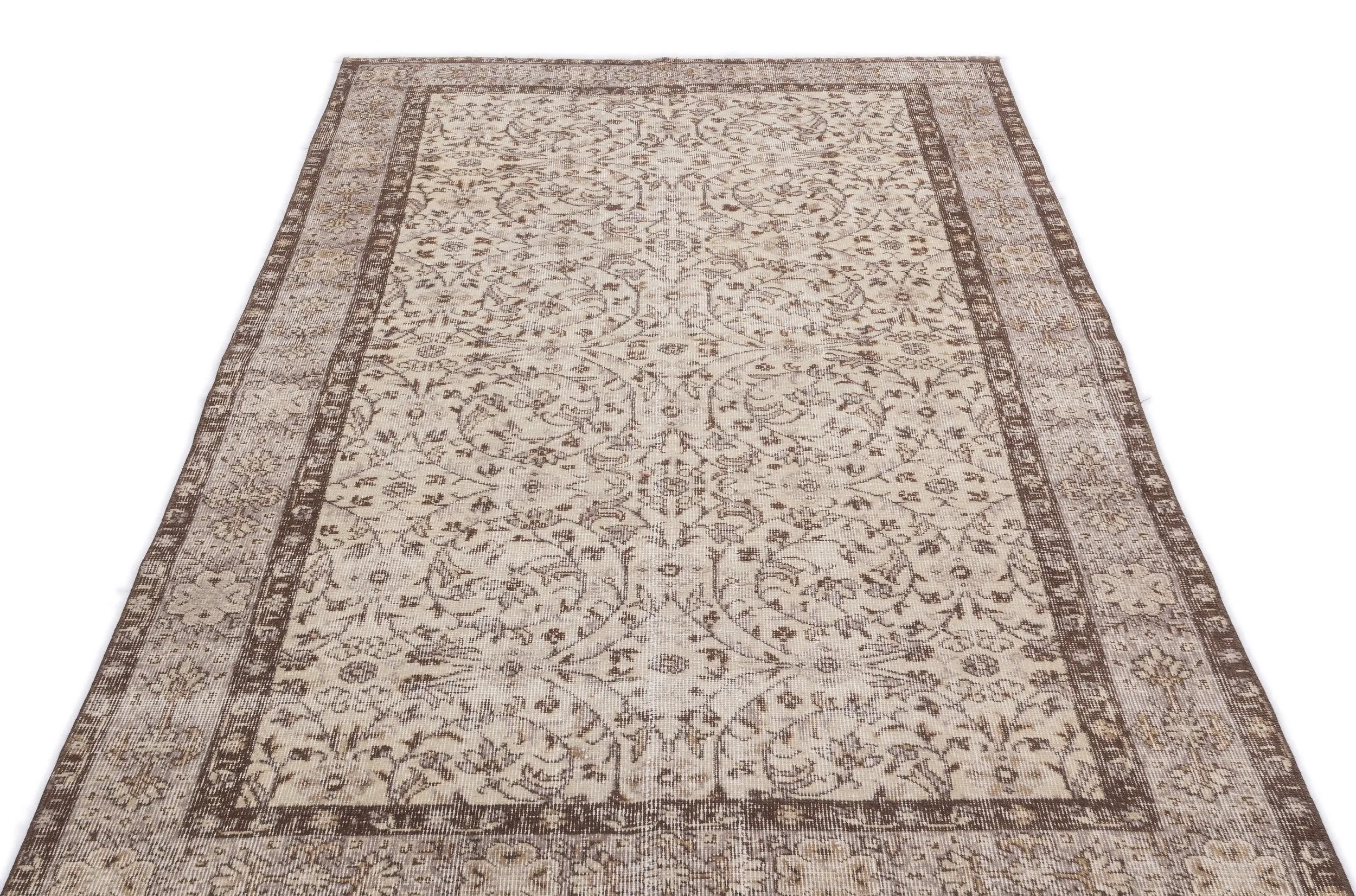 Retro Design Beige Over Dyed Vintage Rug 4'8'' x 8'9'' ft 142 x 267 cm