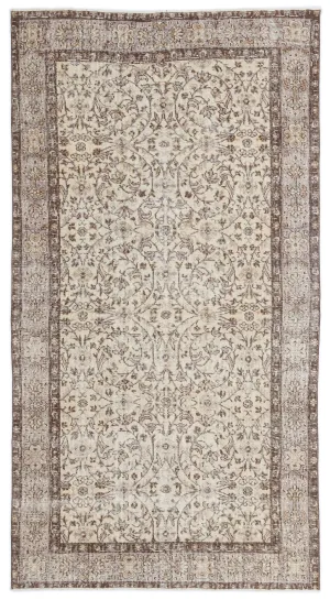 Retro Design Beige Over Dyed Vintage Rug 4'8'' x 8'9'' ft 142 x 267 cm