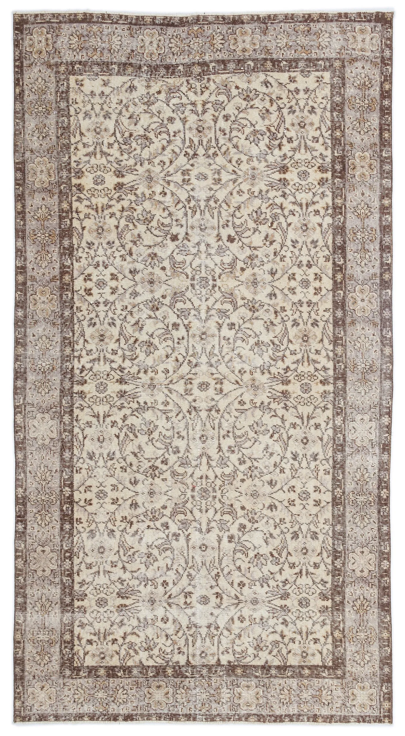 Retro Design Beige Over Dyed Vintage Rug 4'8'' x 8'9'' ft 142 x 267 cm