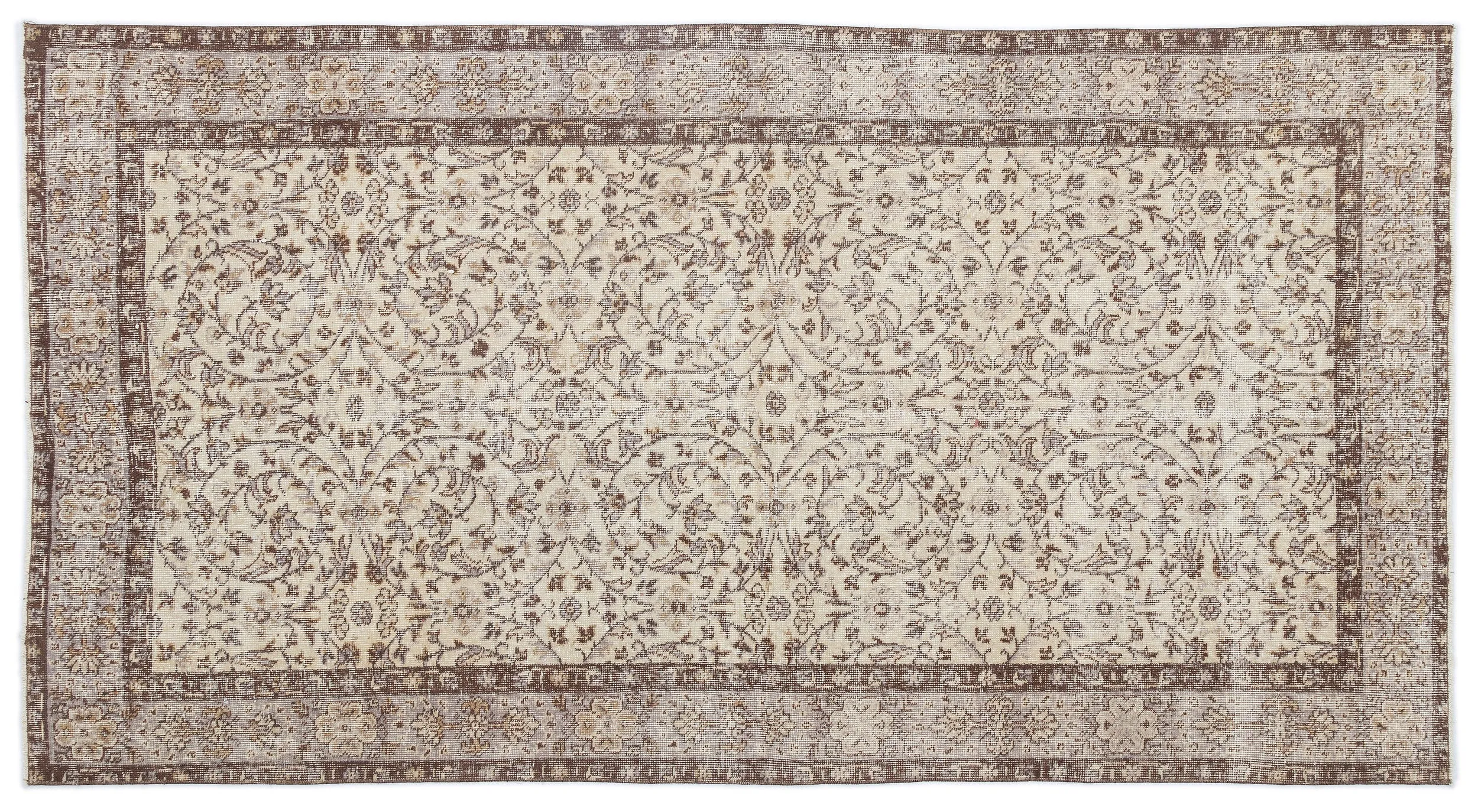 Retro Design Beige Over Dyed Vintage Rug 4'8'' x 8'9'' ft 142 x 267 cm