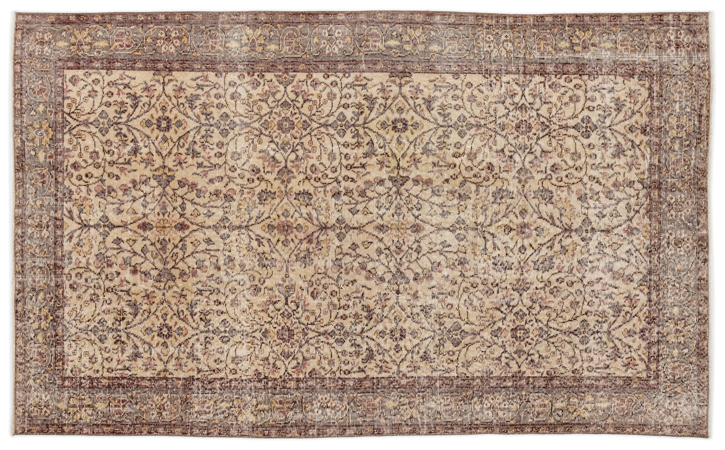 Retro Design Beige Over Dyed Vintage Rug 5'1'' x 8'8'' ft 156 x 263 cm