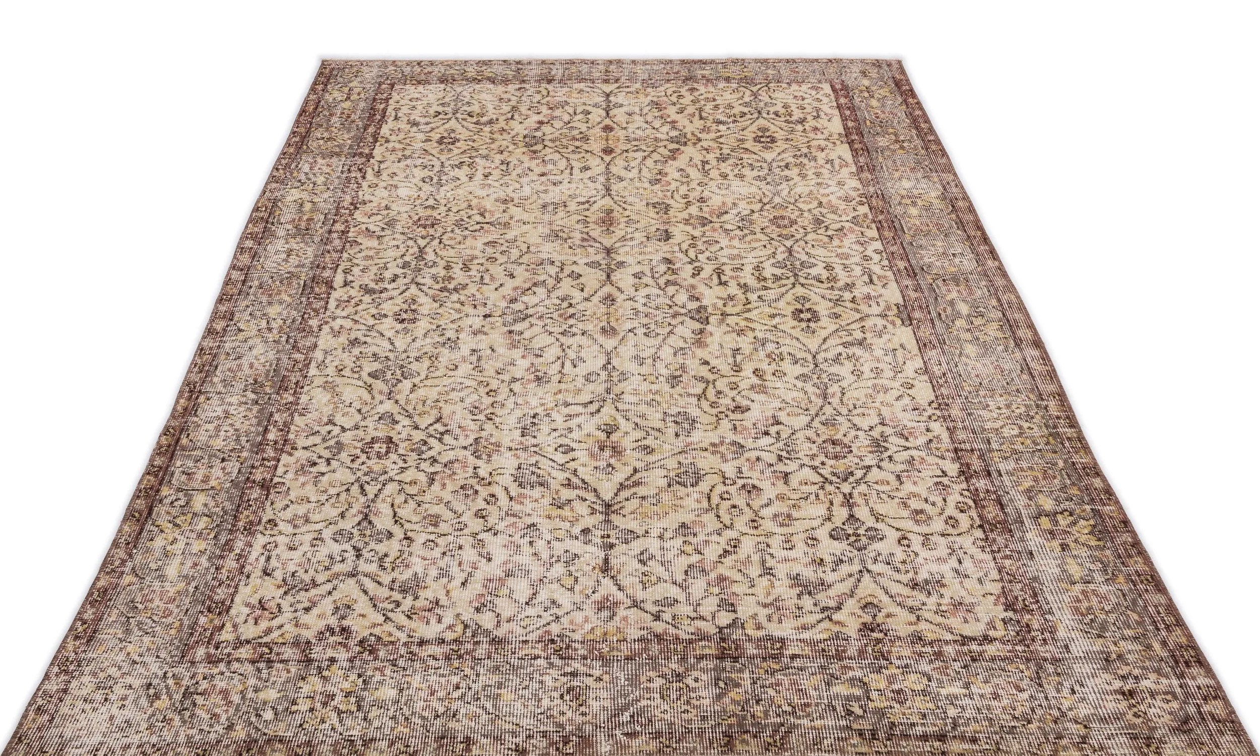 Retro Design Beige Over Dyed Vintage Rug 5'1'' x 8'8'' ft 156 x 263 cm