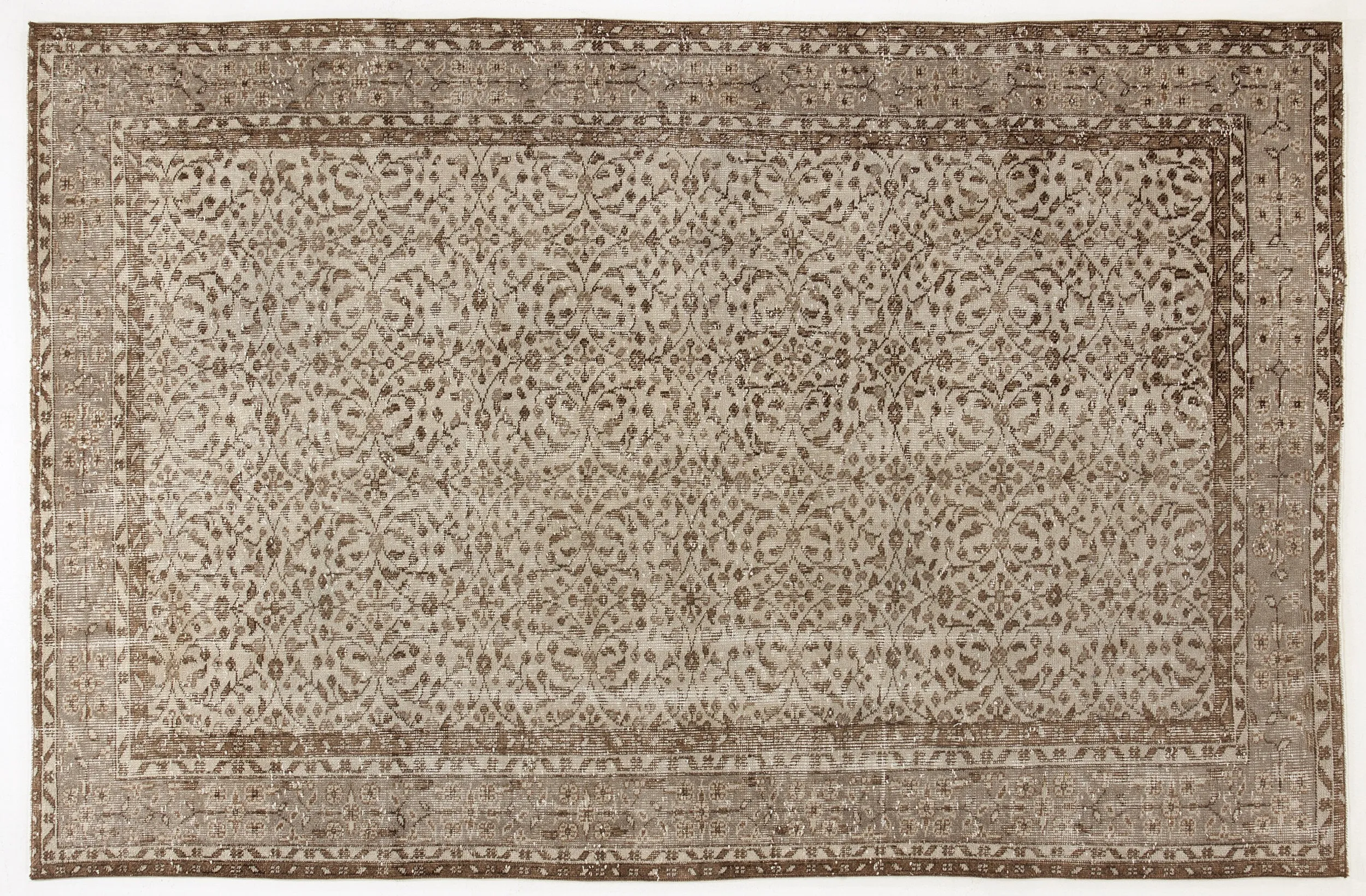 Retro Design Beige Over Dyed Vintage Rug 5'10'' x 8'12'' ft 179 x 274 cm