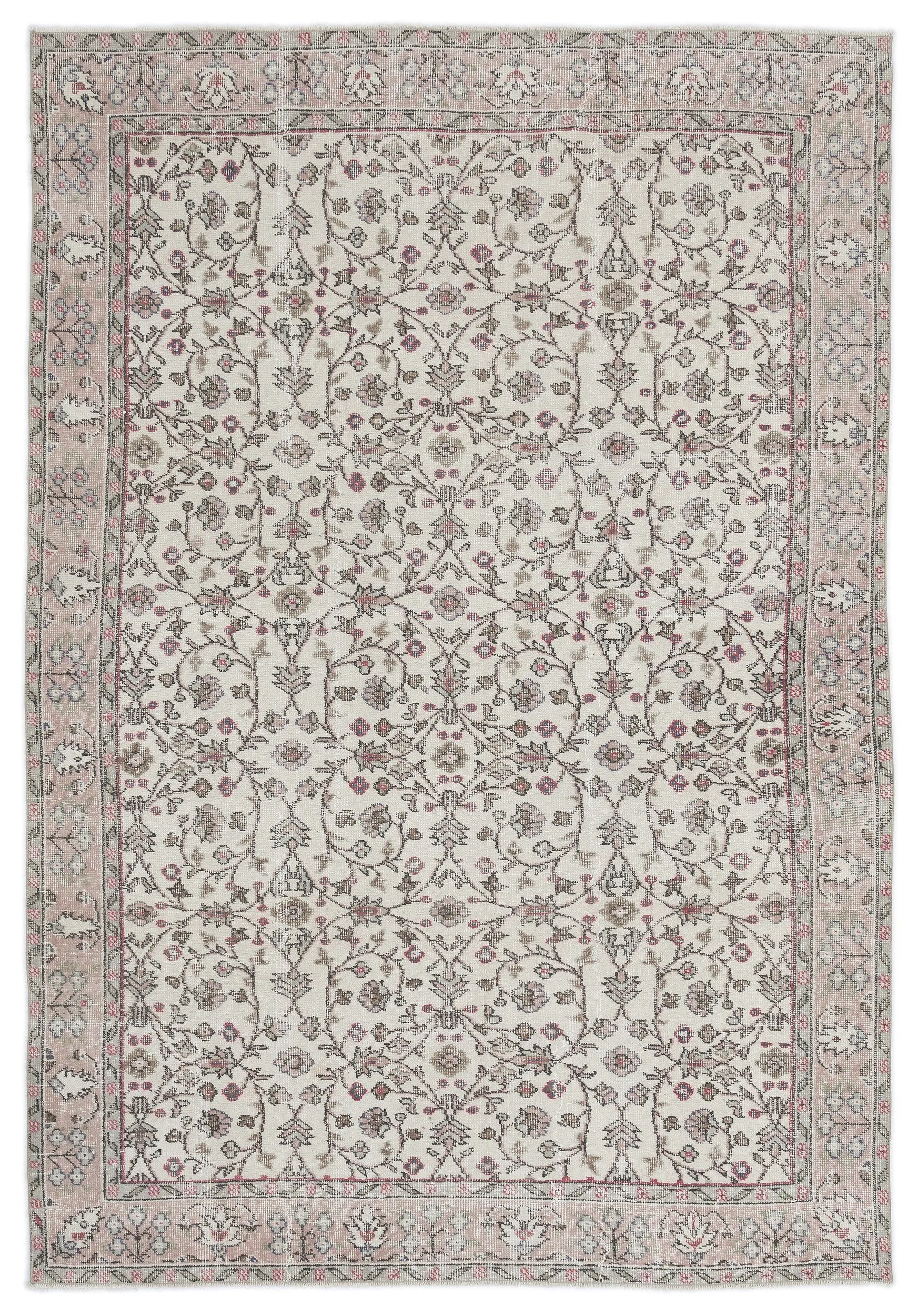 Retro Design Beige Over Dyed Vintage Rug 5'10'' x 8'5'' ft 178 x 256 cm