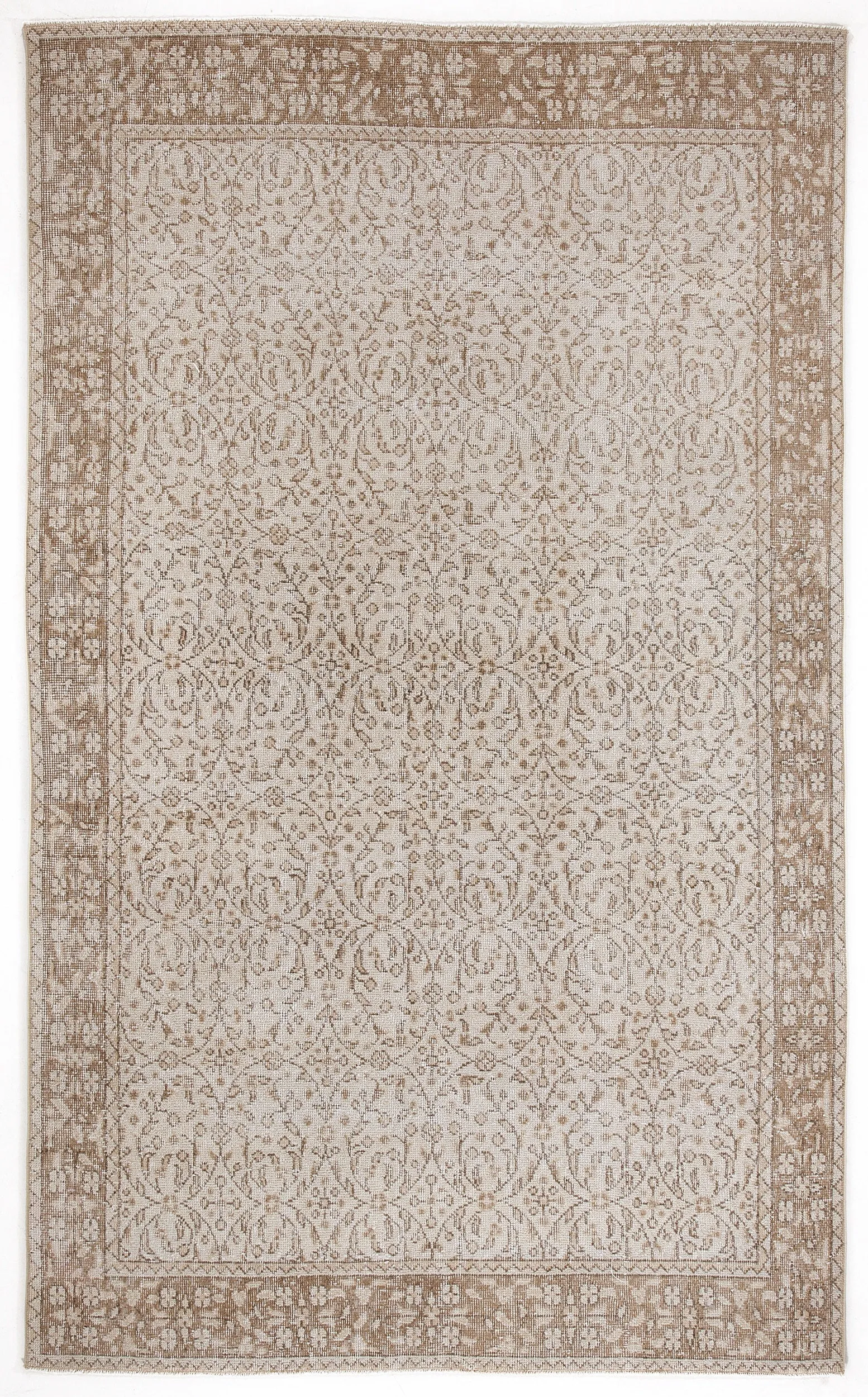 Retro Design Beige Over Dyed Vintage Rug 5'3'' x 8'8'' ft 160 x 264 cm