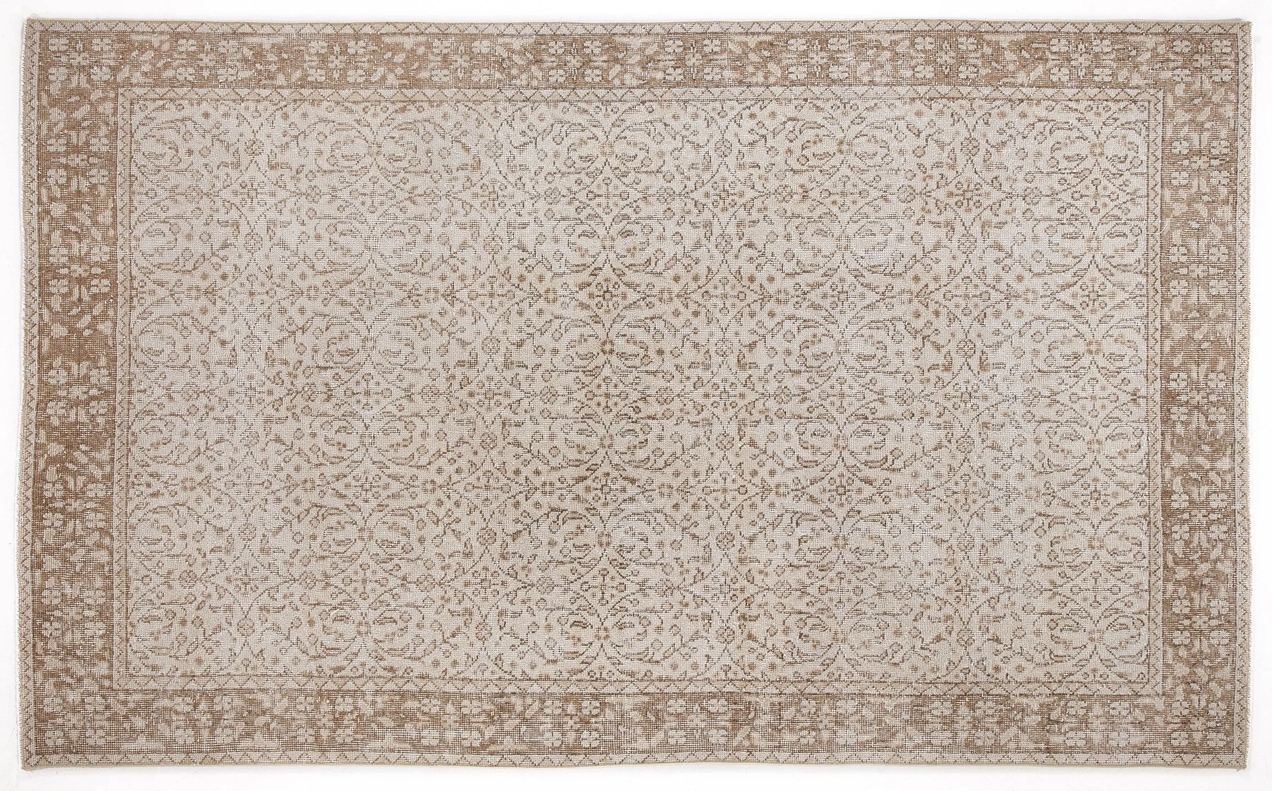 Retro Design Beige Over Dyed Vintage Rug 5'3'' x 8'8'' ft 160 x 264 cm