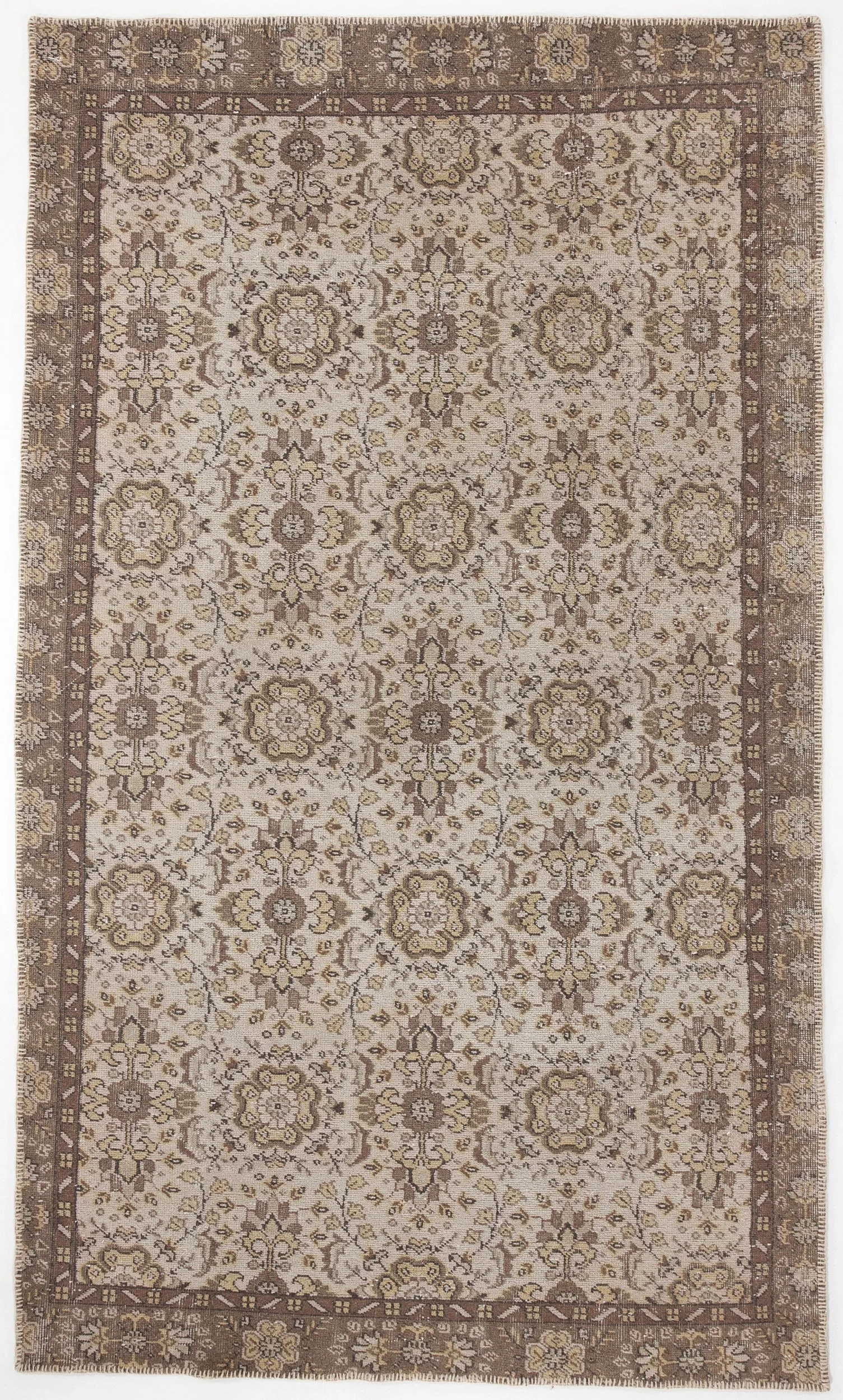 Retro Design Beige Over Dyed Vintage Rug 5'4'' x 9'3'' ft 163 x 281 cm