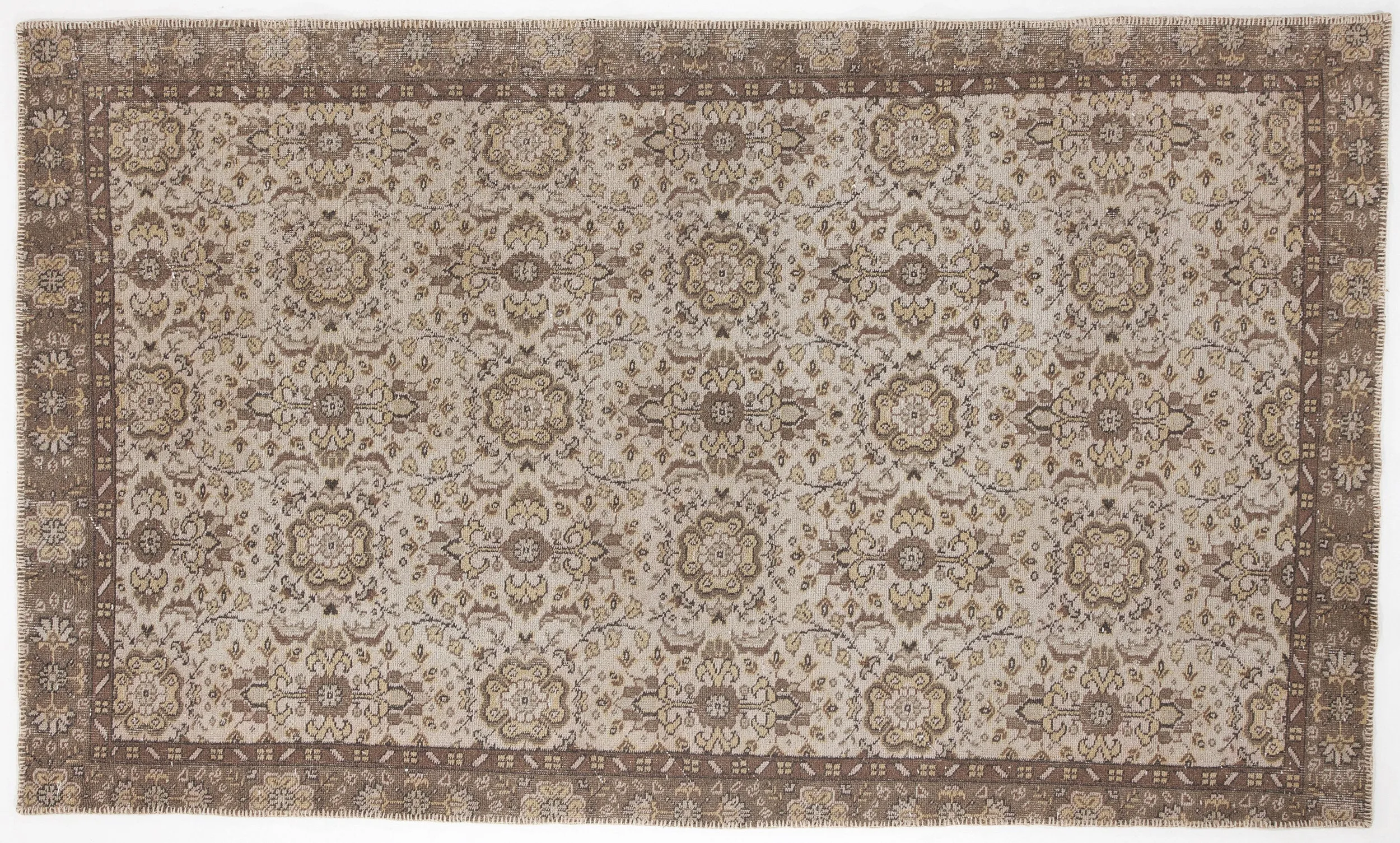 Retro Design Beige Over Dyed Vintage Rug 5'4'' x 9'3'' ft 163 x 281 cm