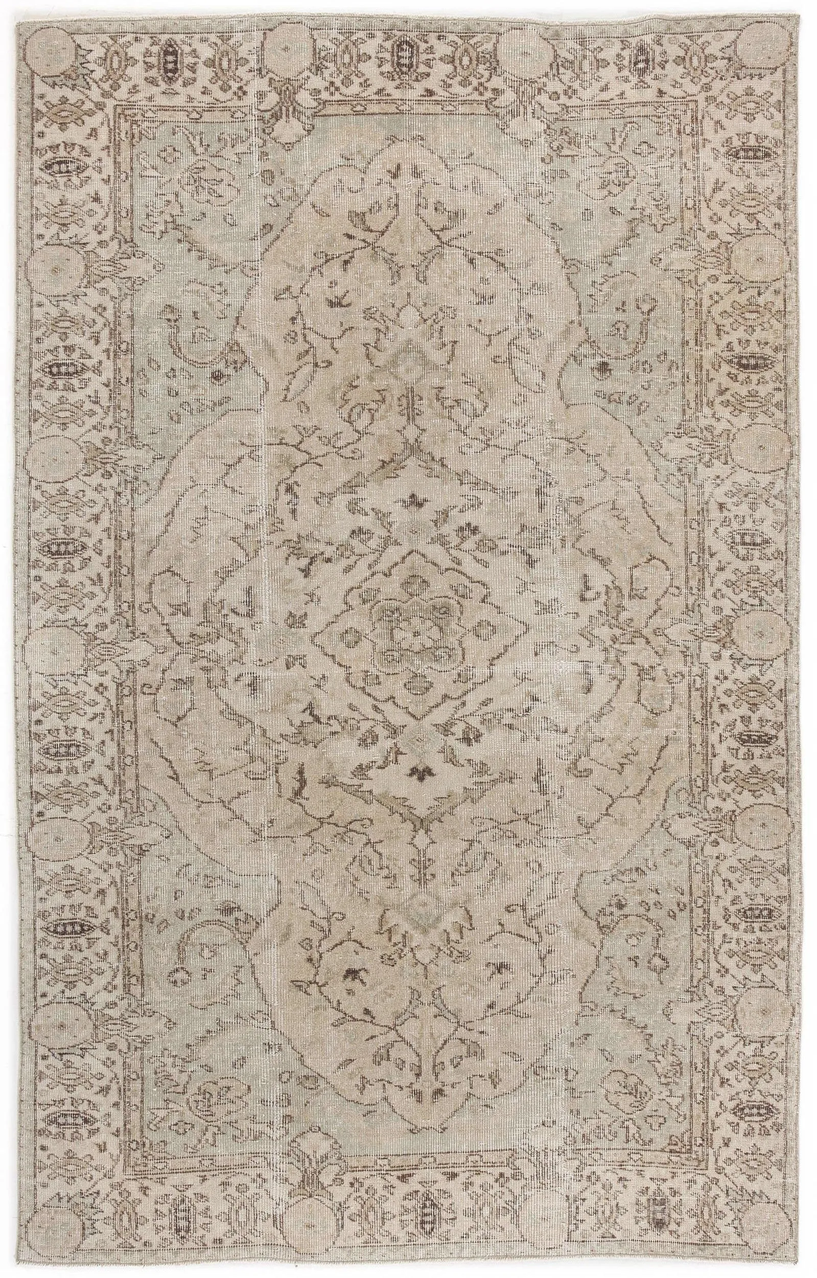 Retro Design Beige Over Dyed Vintage Rug 5'5'' x 8'8'' ft 164 x 263 cm