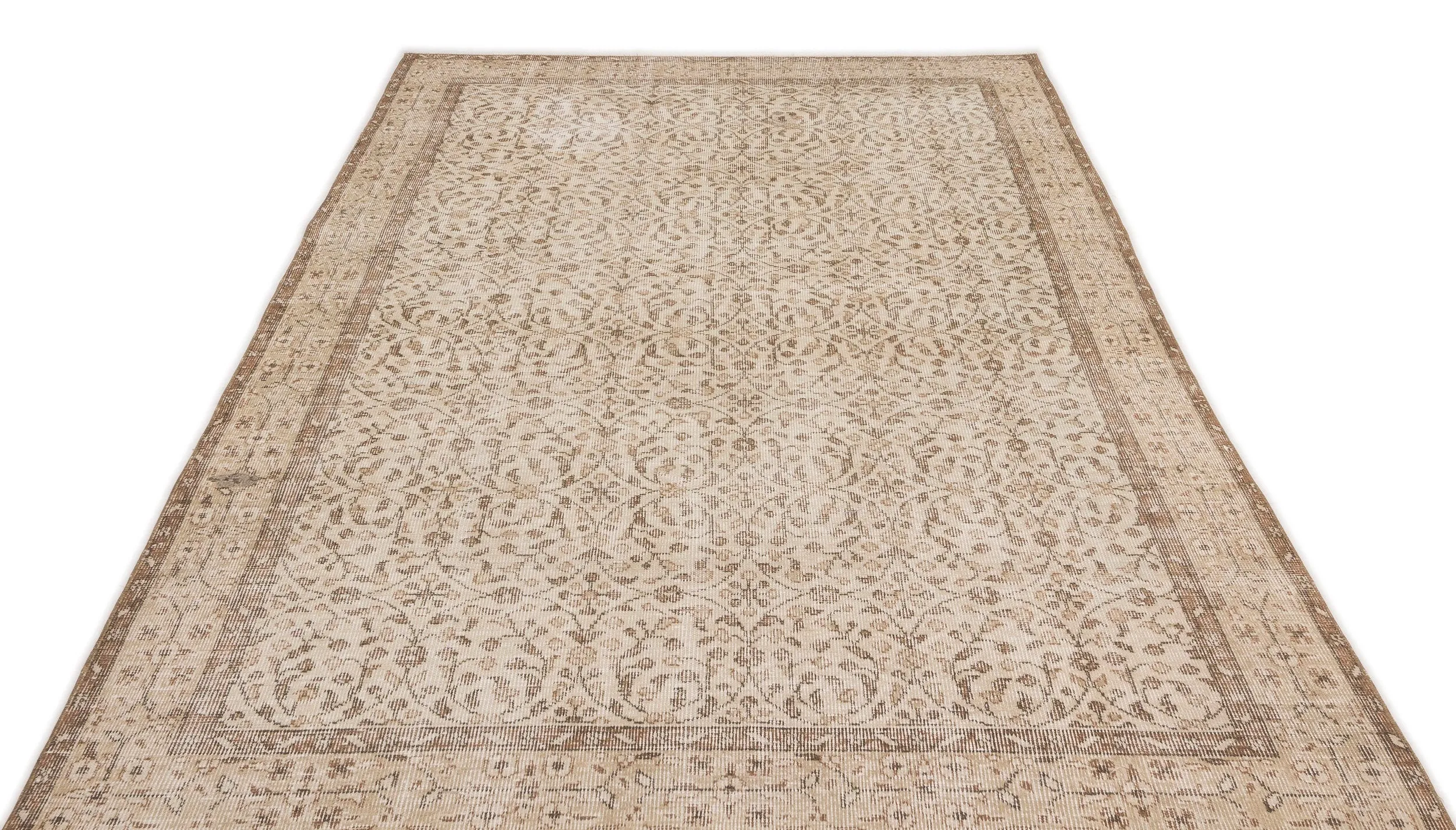 Retro Design Beige Over Dyed Vintage Rug 5'7'' x 9'5'' ft 169 x 287 cm
