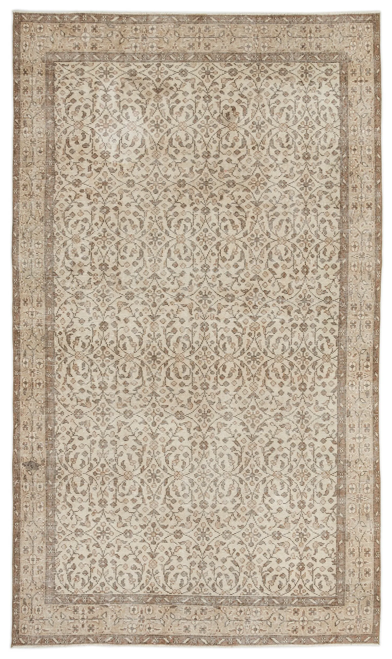 Retro Design Beige Over Dyed Vintage Rug 5'7'' x 9'5'' ft 169 x 287 cm