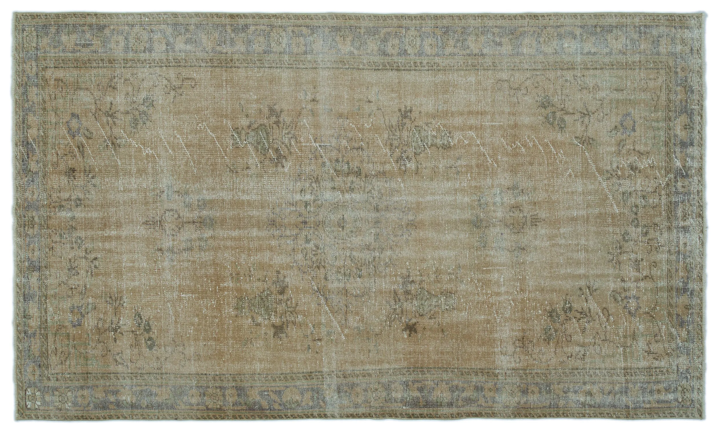 Retro Design Beige Over Dyed Vintage Rug 5'8'' x 9'7'' ft 172 x 292 cm