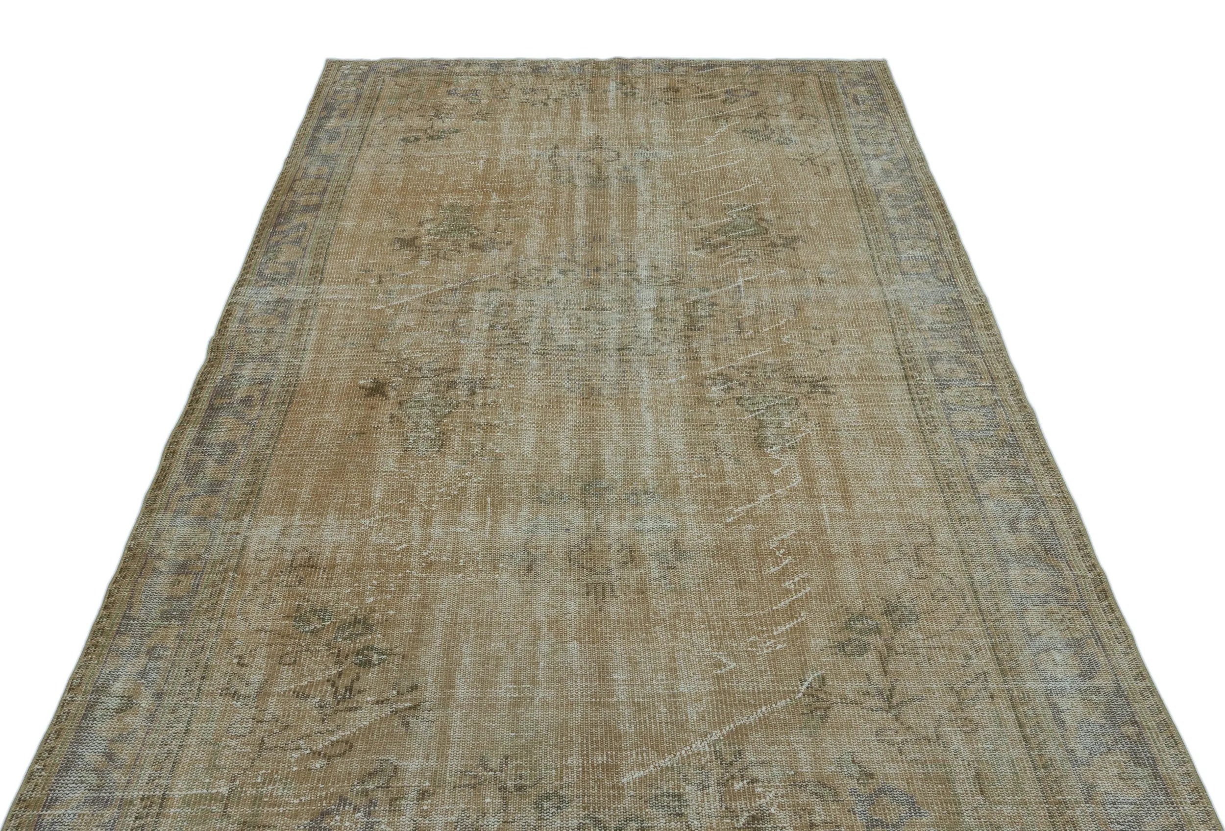 Retro Design Beige Over Dyed Vintage Rug 5'8'' x 9'7'' ft 172 x 292 cm