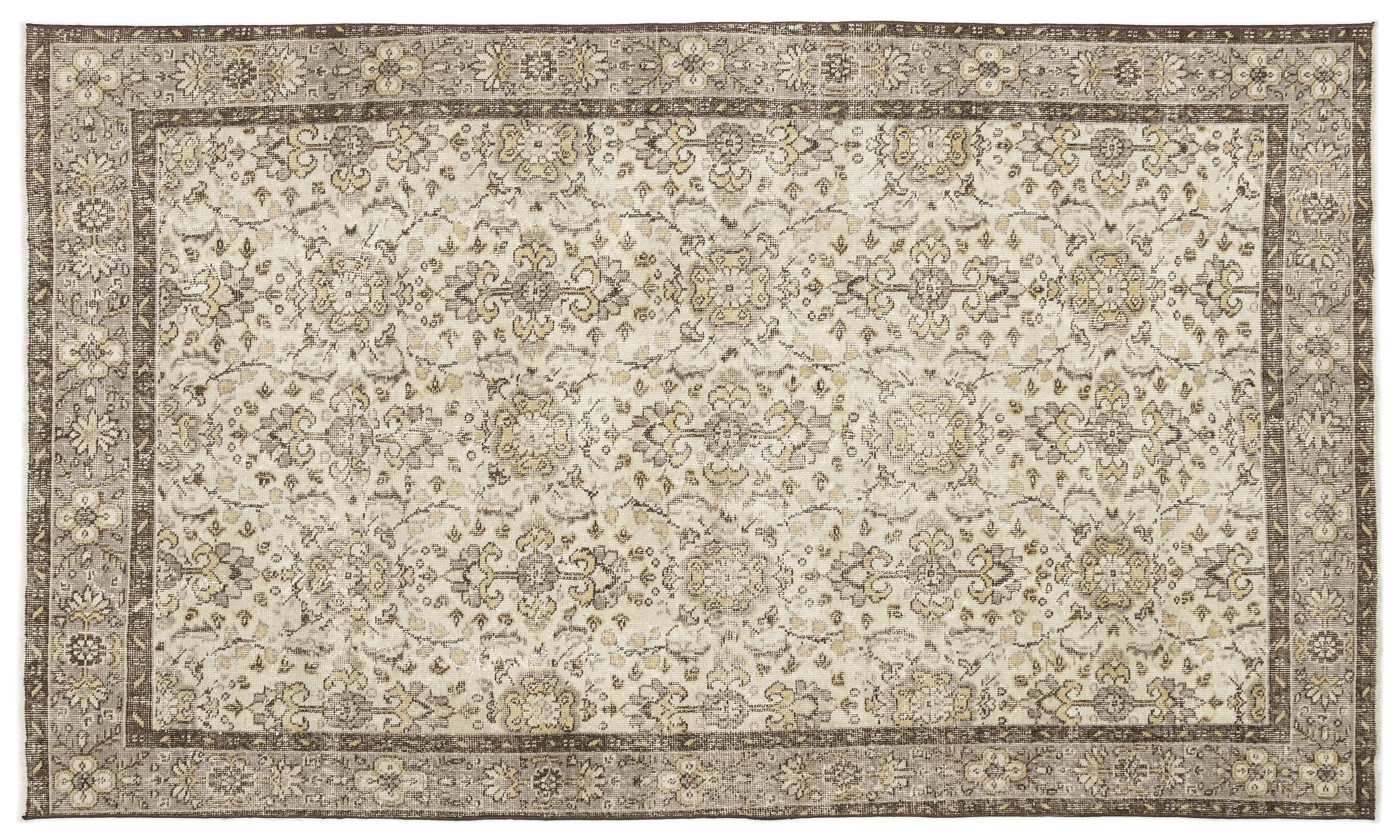 Retro Design Beige Over Dyed Vintage Rug 5'8'' x 9'7'' ft 172 x 292 cm