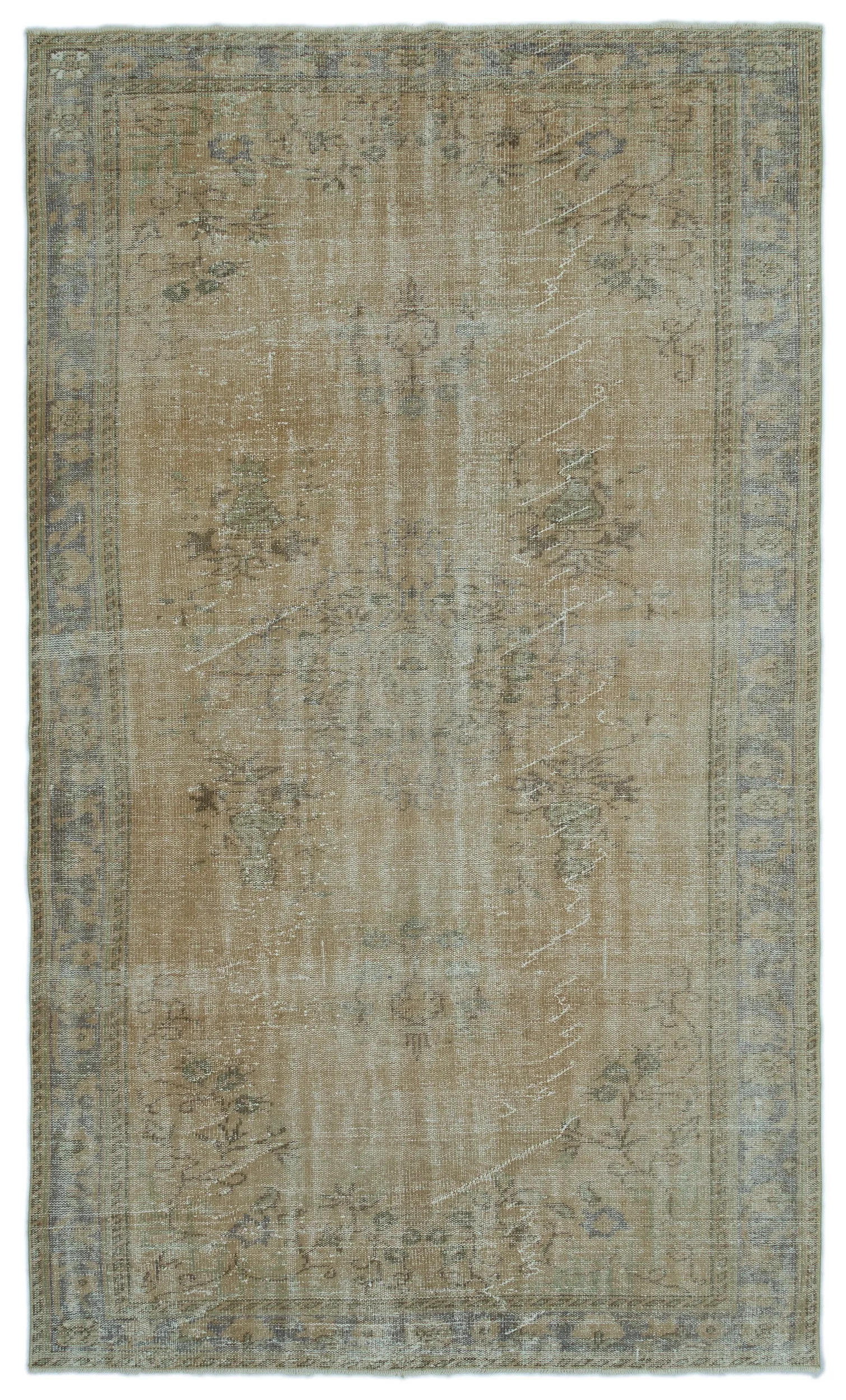 Retro Design Beige Over Dyed Vintage Rug 5'8'' x 9'7'' ft 172 x 292 cm