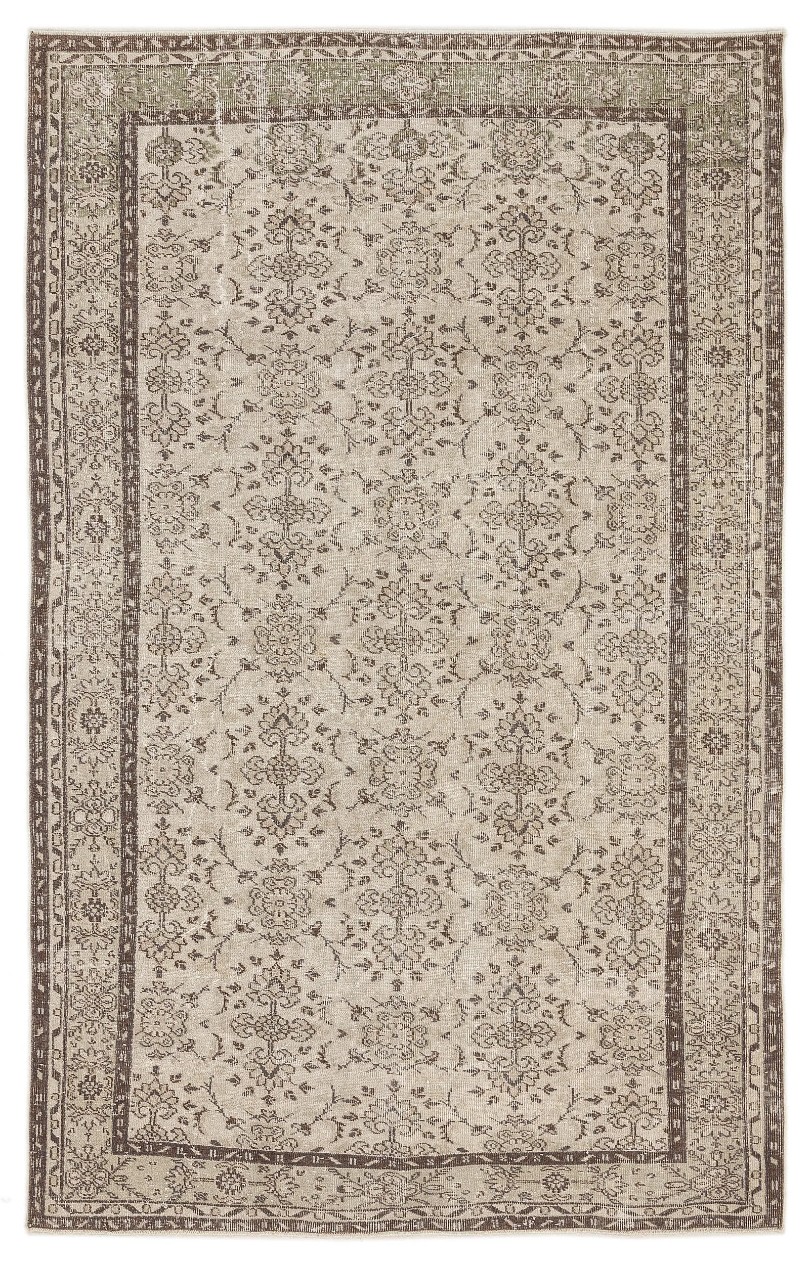 Retro Design Beige Over Dyed Vintage Rug 6'2'' x 9'7'' ft 188 x 292 cm