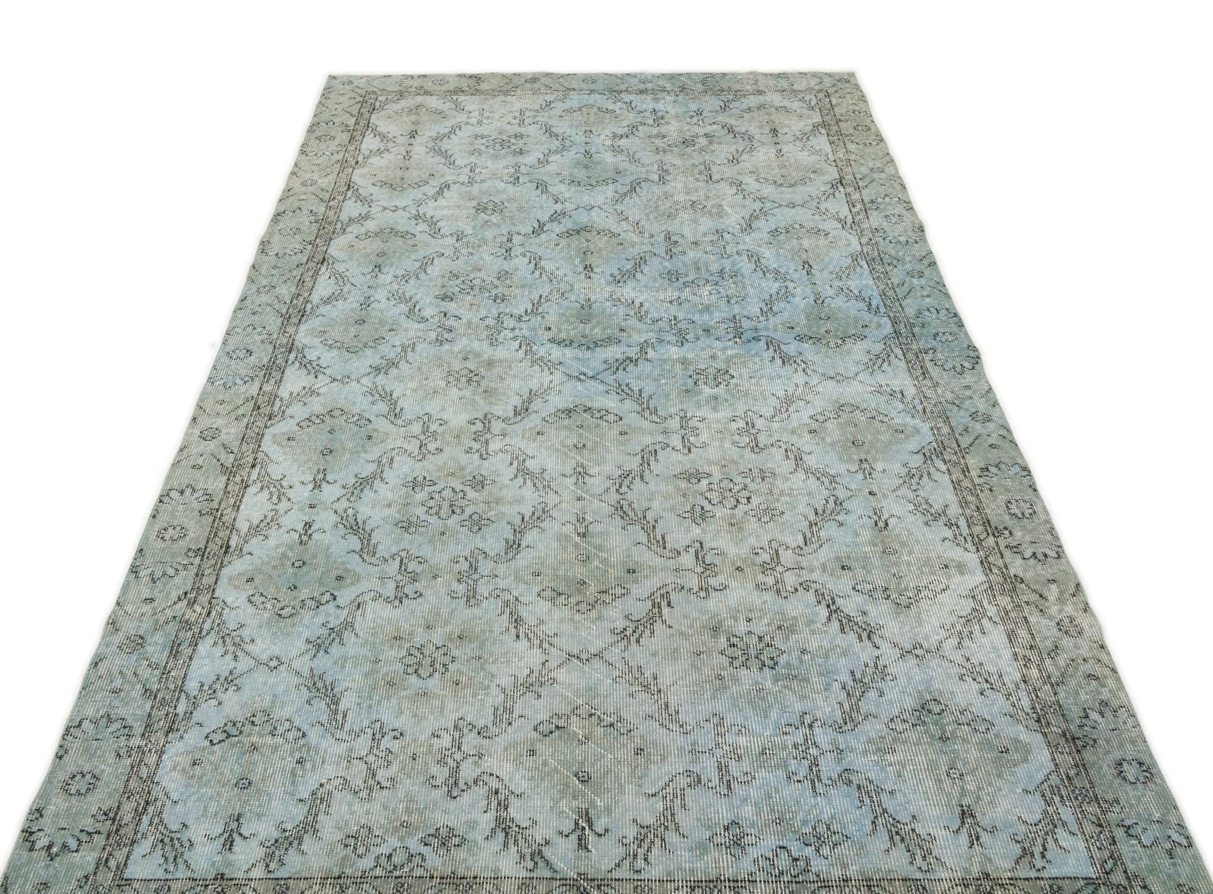 Retro Design Blue Over Dyed Vintage Rug 5'0'' x 9'7'' ft 153 x 293 cm
