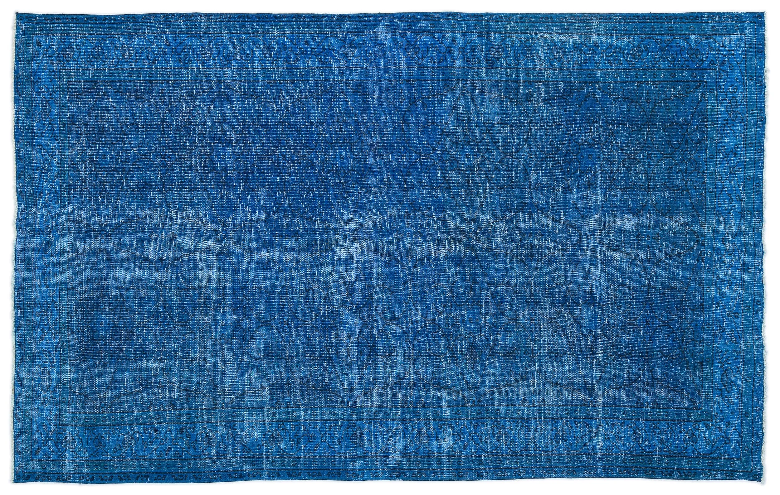 Retro Design Blue Over Dyed Vintage Rug 6'1'' x 9'9'' ft 185 x 296 cm