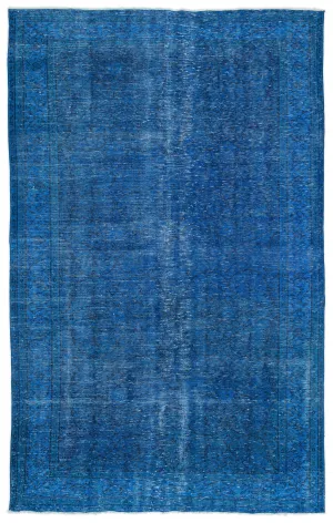 Retro Design Blue Over Dyed Vintage Rug 6'1'' x 9'9'' ft 185 x 296 cm