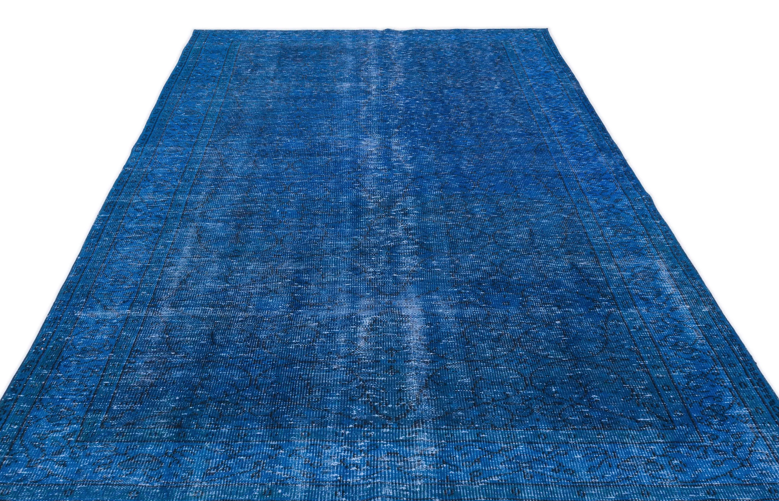 Retro Design Blue Over Dyed Vintage Rug 6'1'' x 9'9'' ft 185 x 296 cm
