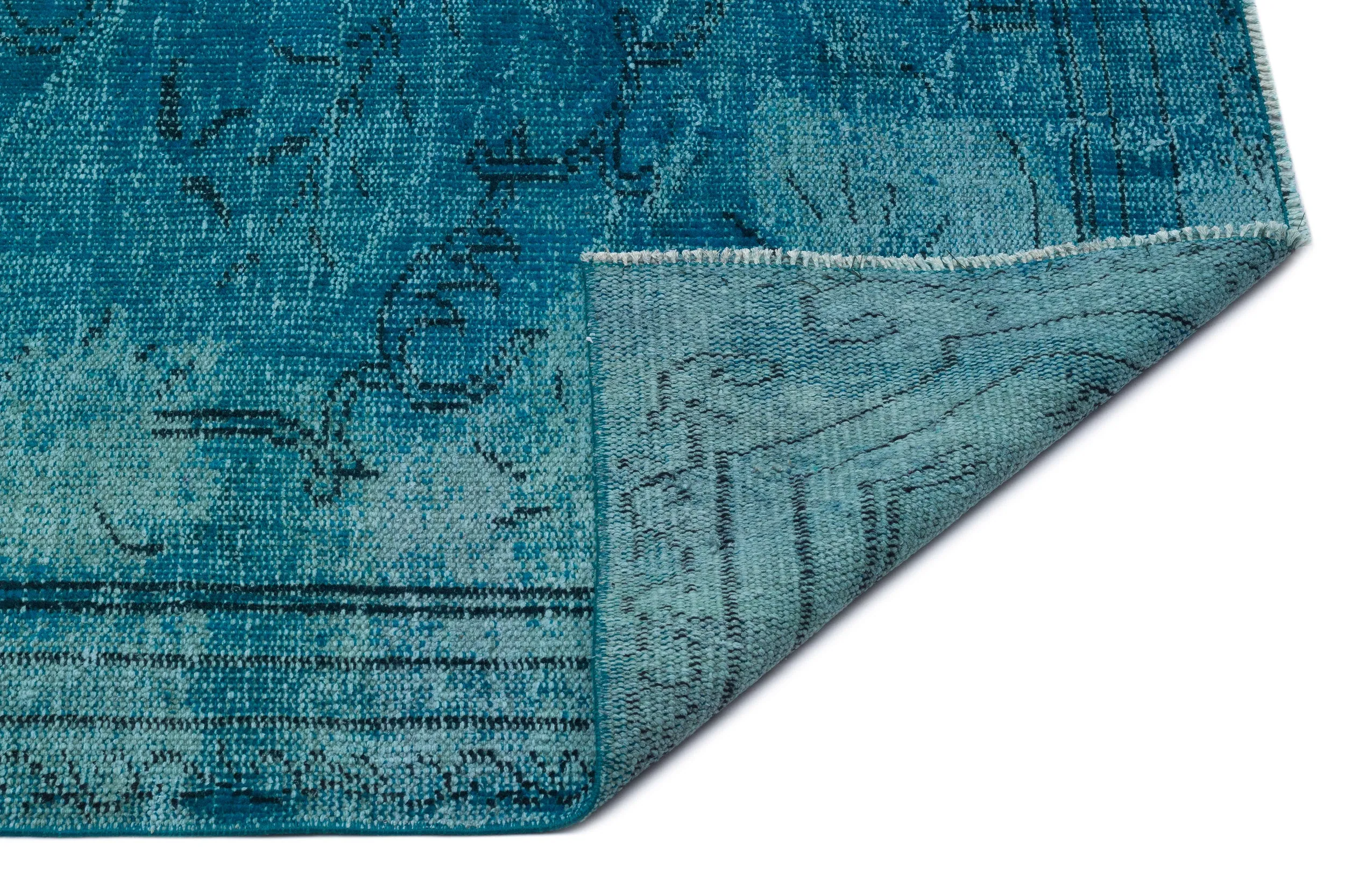 Retro Design Blue Over Dyed Vintage Rug 6'2'' x 8'9'' ft 189 x 267 cm