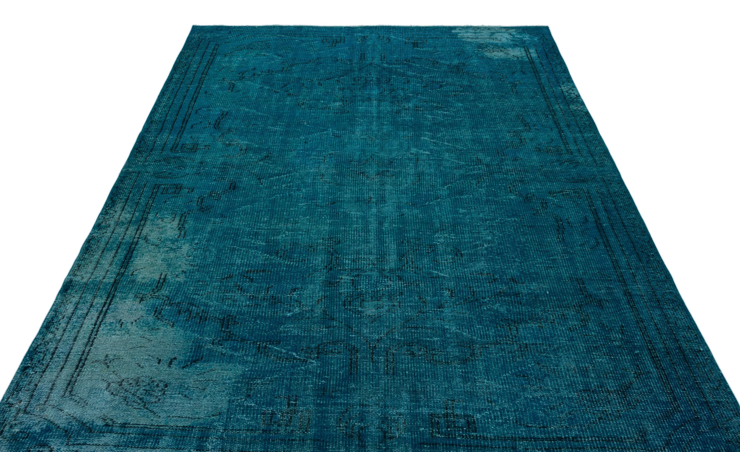 Retro Design Blue Over Dyed Vintage Rug 6'2'' x 8'9'' ft 189 x 267 cm