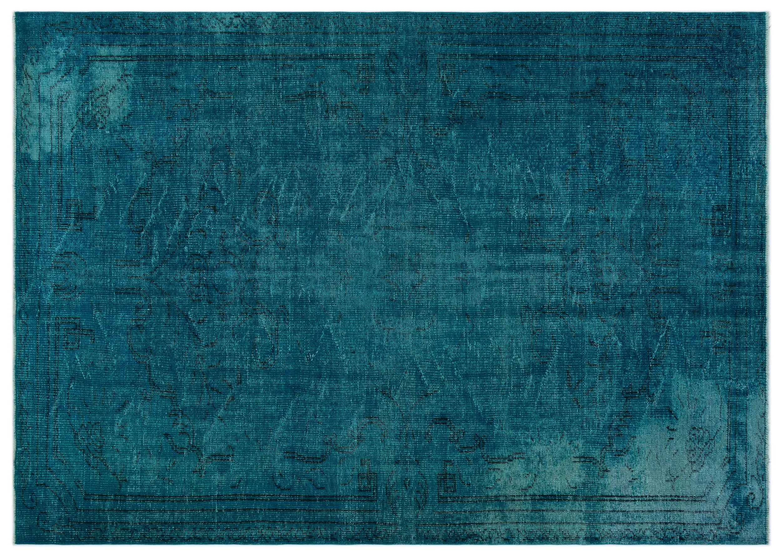 Retro Design Blue Over Dyed Vintage Rug 6'2'' x 8'9'' ft 189 x 267 cm