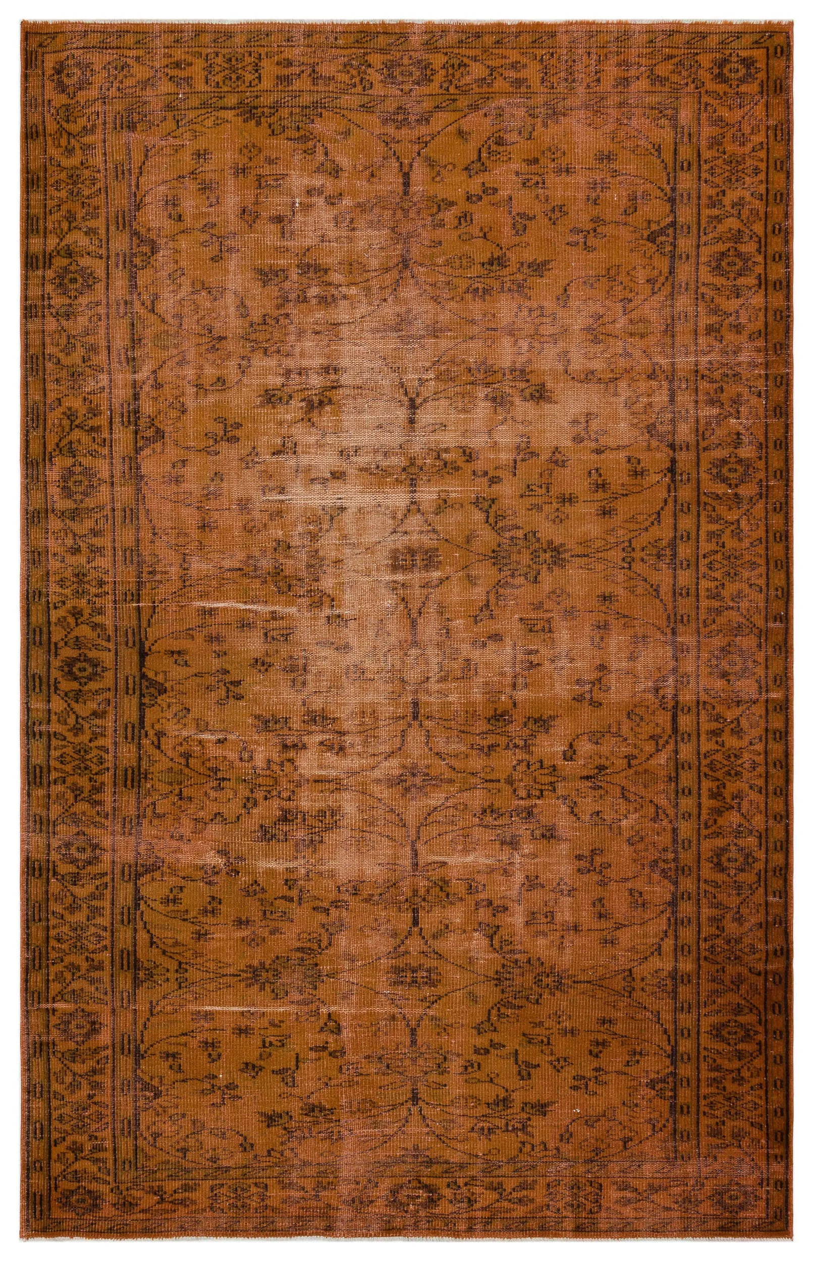 Retro Design Brown Over Dyed Vintage Rug 5'10'' x 9'1'' ft 177 x 277 cm