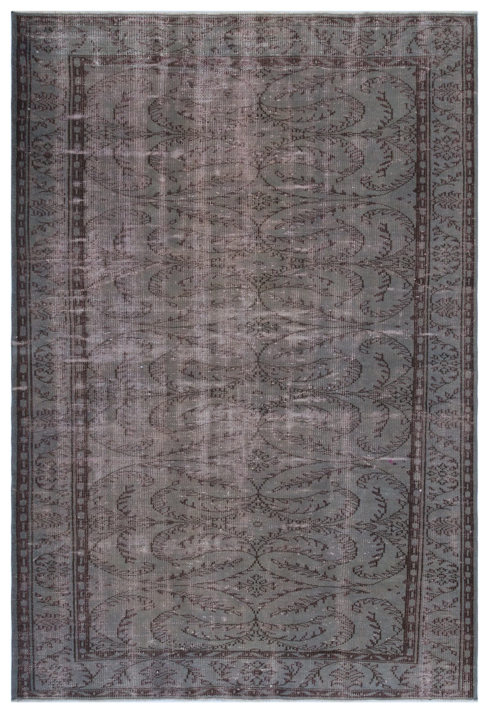 Retro Design Gray Over Dyed Vintage Rug 6'3'' x 9'1'' ft 190 x 277 cm