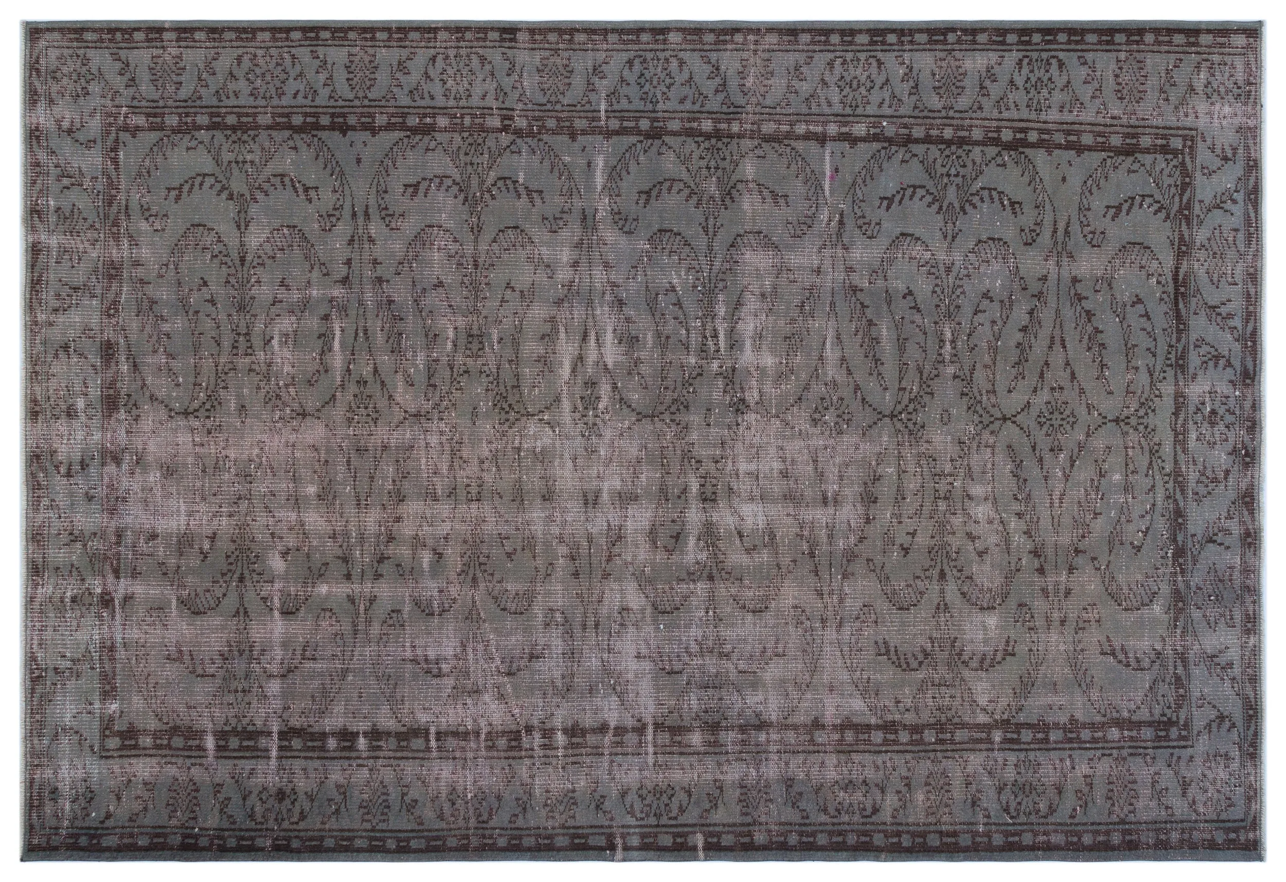 Retro Design Gray Over Dyed Vintage Rug 6'3'' x 9'1'' ft 190 x 277 cm