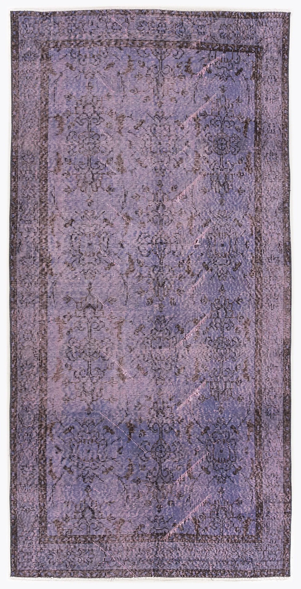 Retro Design Purple Over Dyed Vintage Rug 3'7'' x 7'5'' ft 108 x 226 cm