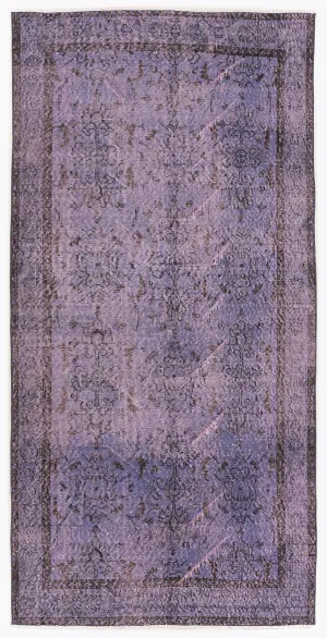 Retro Design Purple Over Dyed Vintage Rug 3'7'' x 7'5'' ft 108 x 226 cm