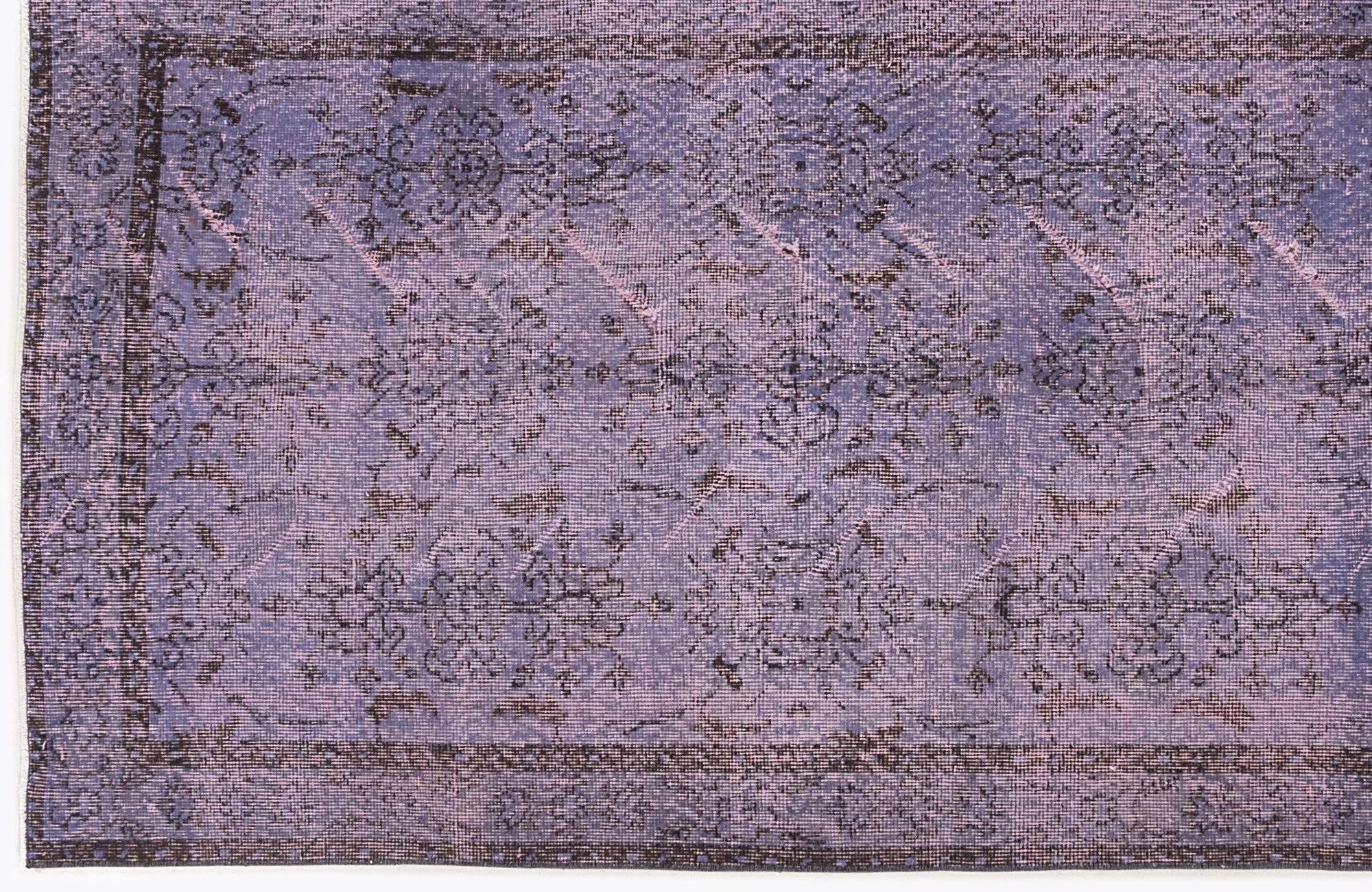 Retro Design Purple Over Dyed Vintage Rug 3'7'' x 7'5'' ft 108 x 226 cm