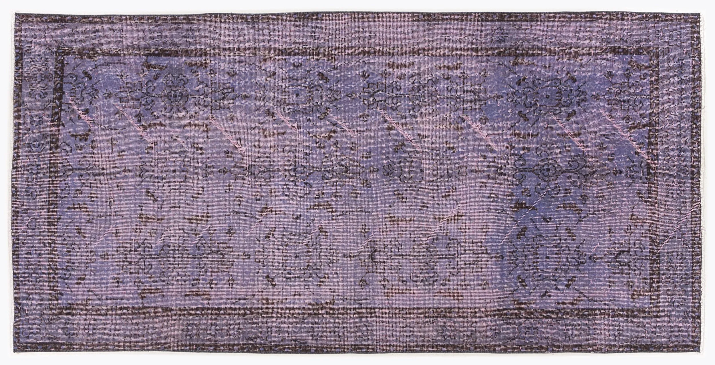 Retro Design Purple Over Dyed Vintage Rug 3'7'' x 7'5'' ft 108 x 226 cm