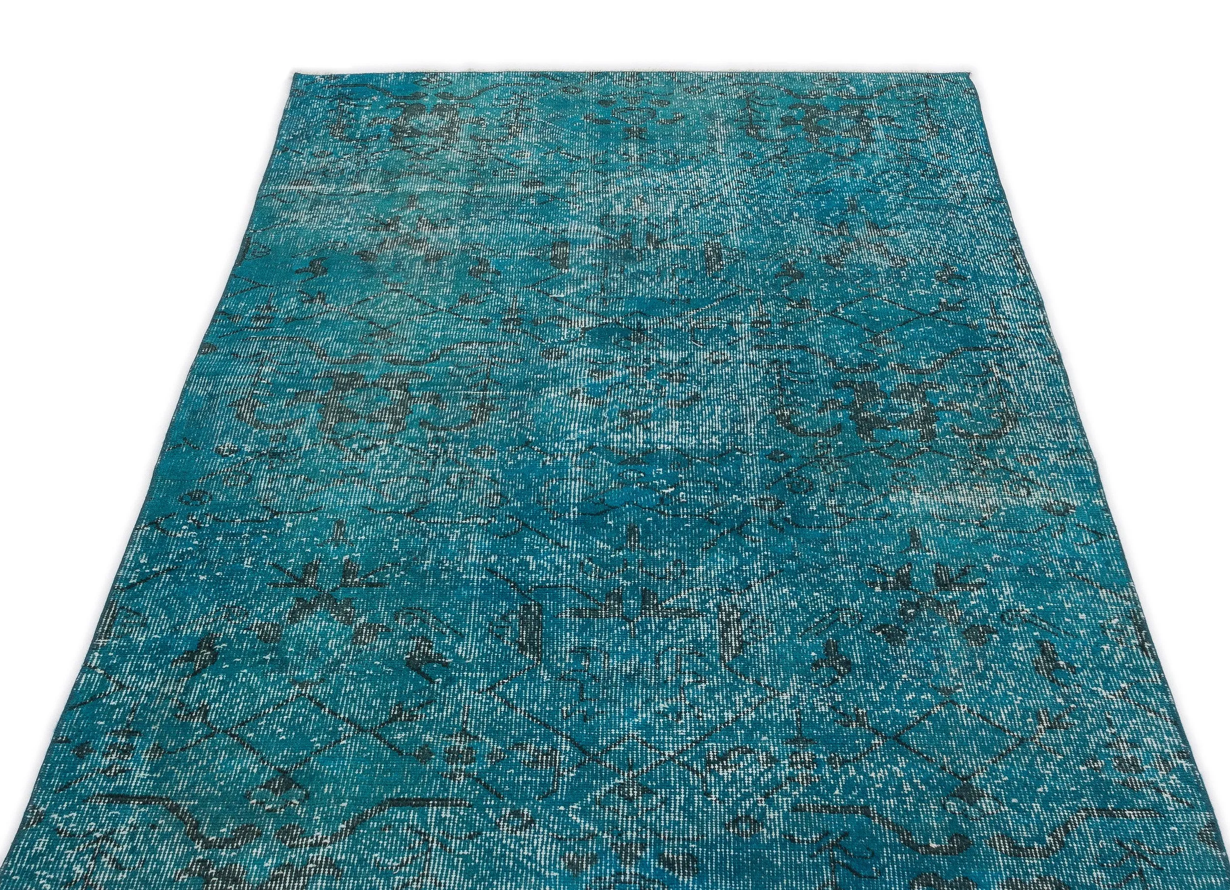 Retro Design Stone Blue  Over Dyed Vintage Rug 3'9'' x 6'11'' ft 115 x 211 cm