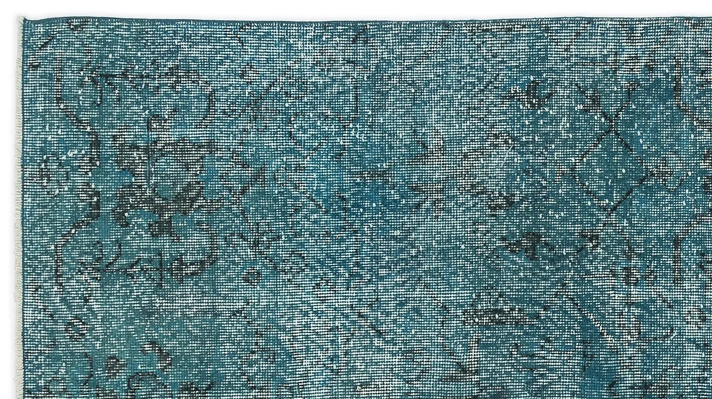 Retro Design Stone Blue  Over Dyed Vintage Rug 3'9'' x 6'11'' ft 115 x 211 cm