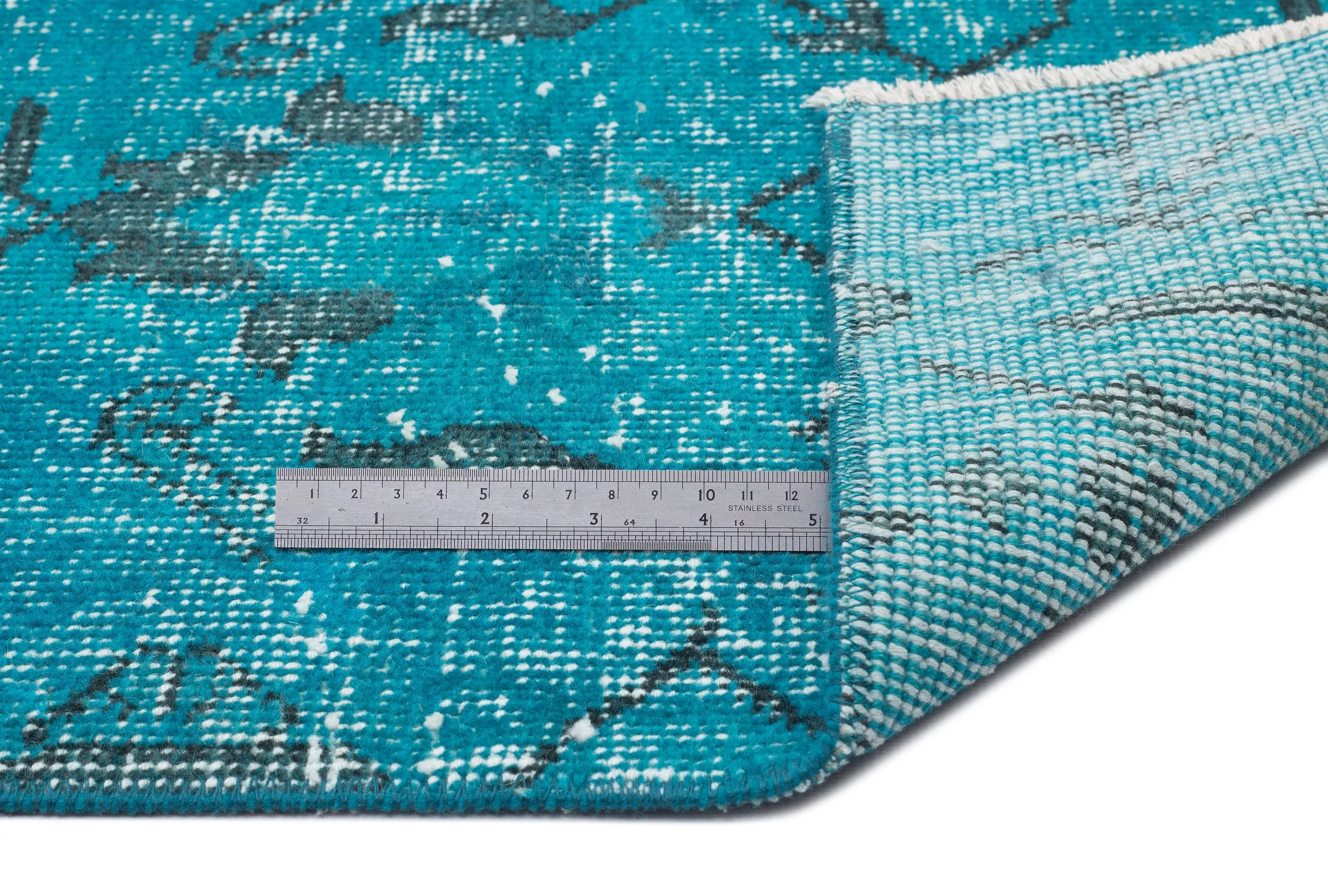 Retro Design Stone Blue  Over Dyed Vintage Rug 3'9'' x 6'11'' ft 115 x 211 cm