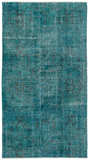 Retro Design Stone Blue  Over Dyed Vintage Rug 3'9'' x 6'11'' ft 115 x 211 cm