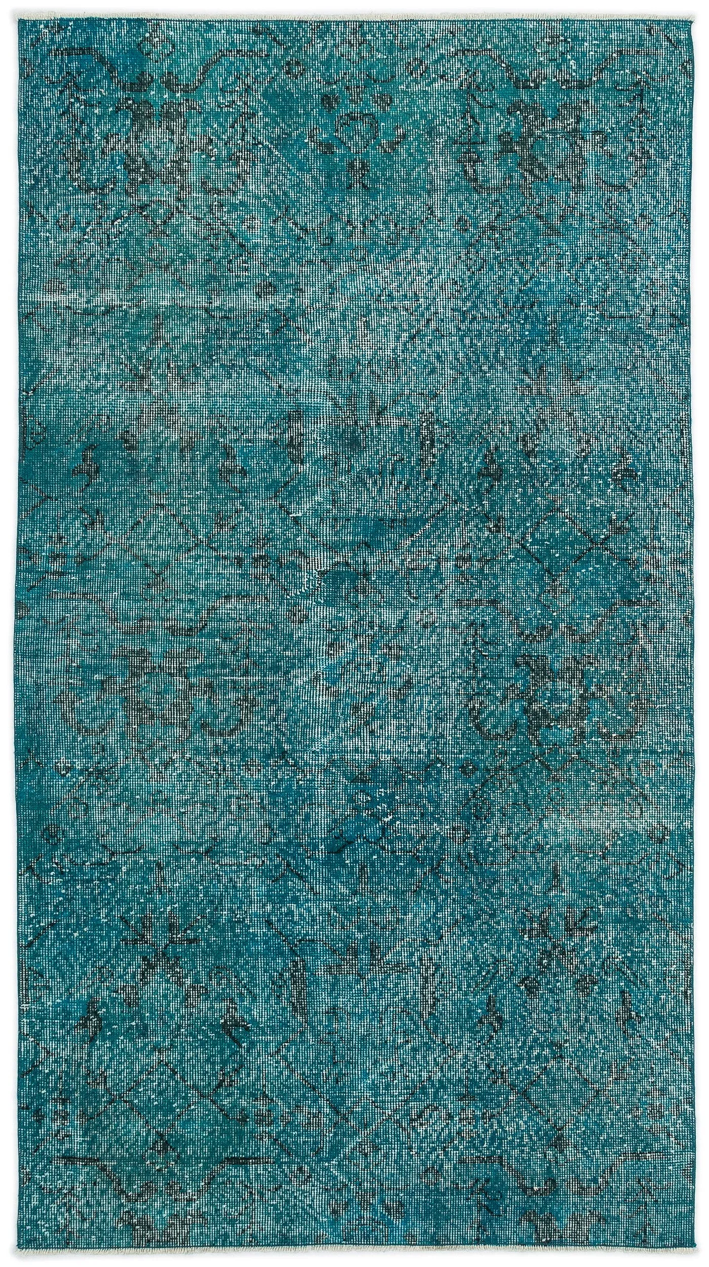Retro Design Stone Blue  Over Dyed Vintage Rug 3'9'' x 6'11'' ft 115 x 211 cm